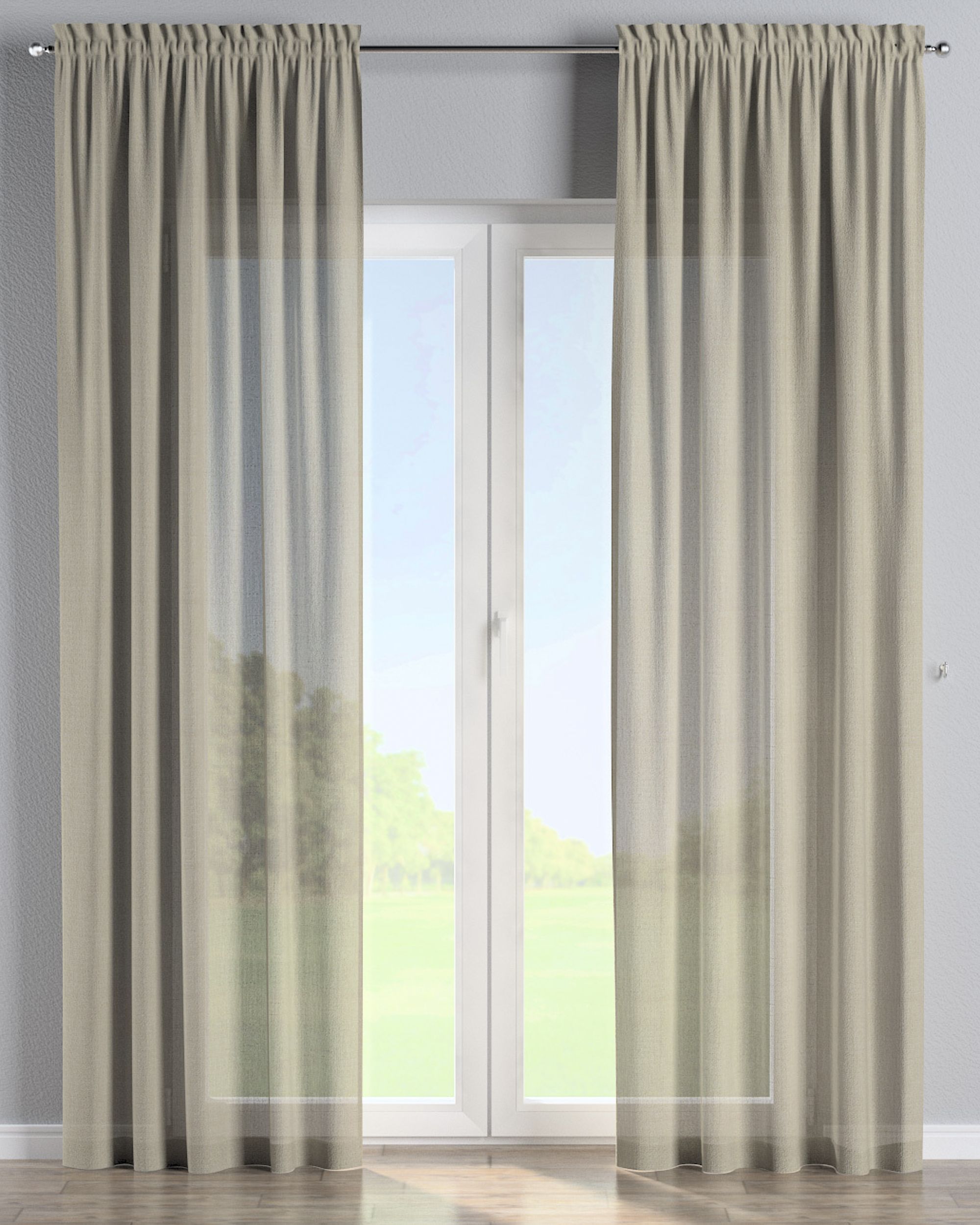 Slot and frill curtain colour beige fabric semi-sheer, gloss, structured