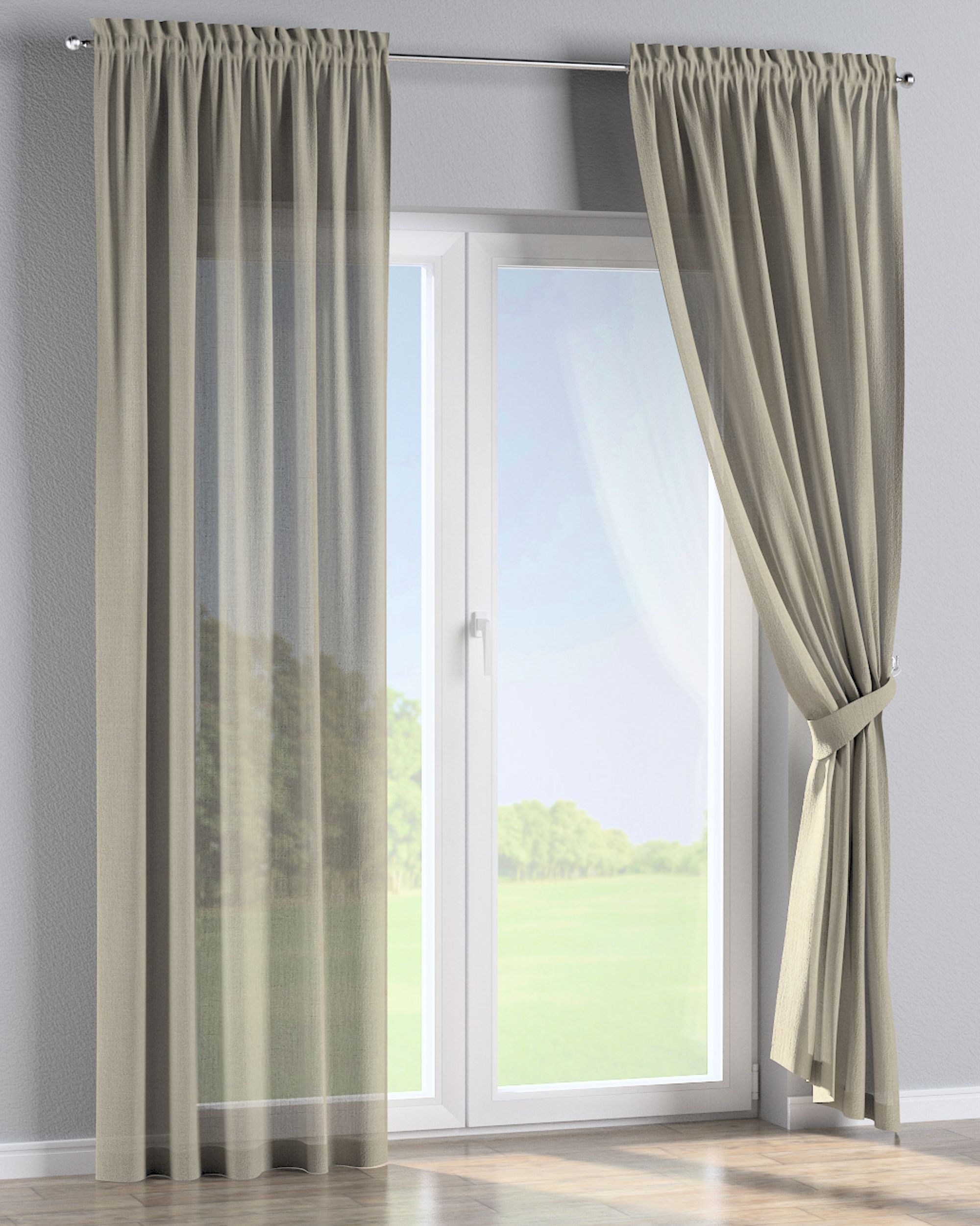 Slot and frill curtain colour beige fabric semi-sheer, gloss, structured (hover)