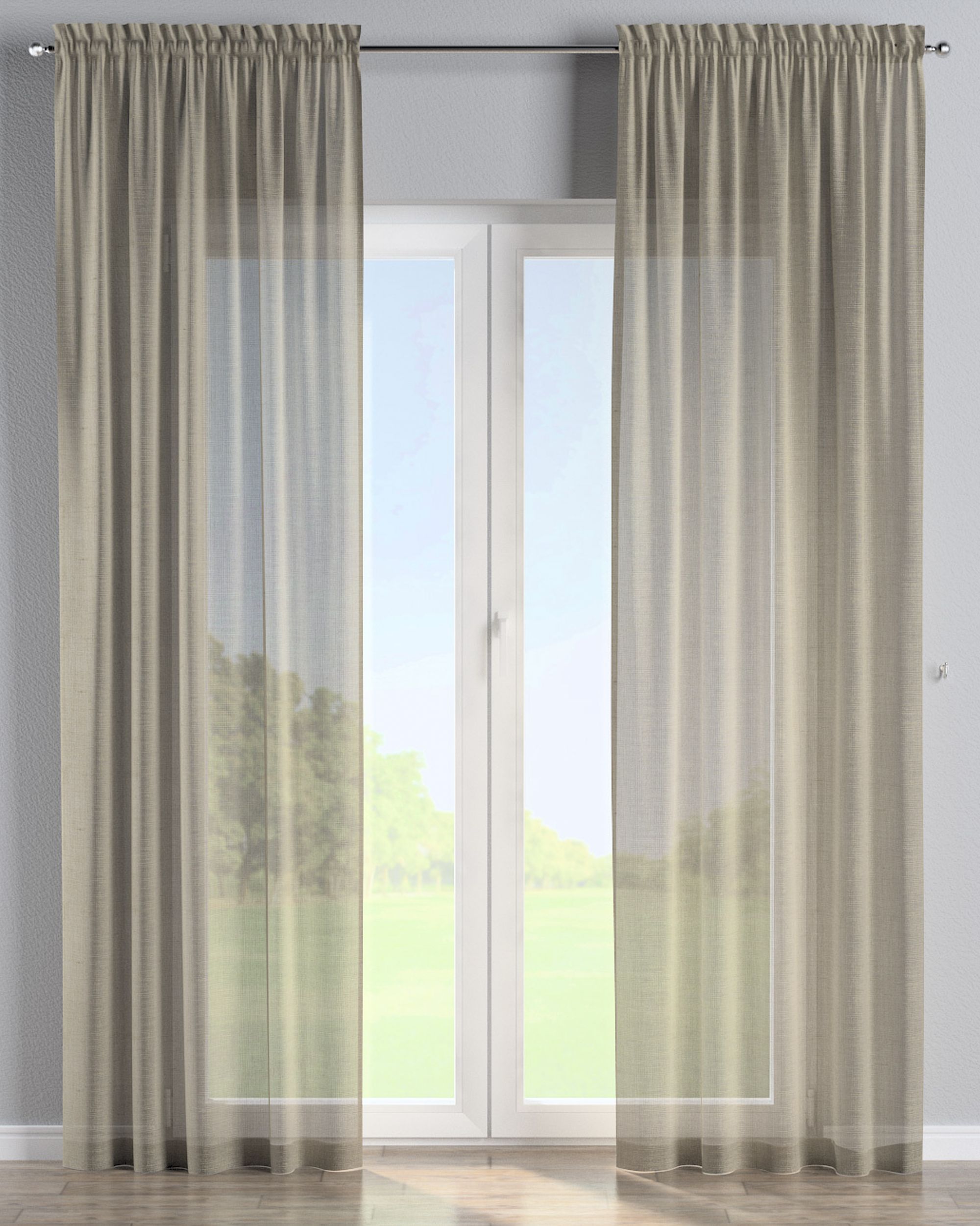 Slot and frill curtain colour beige fabric semi-sheer, gloss, structured