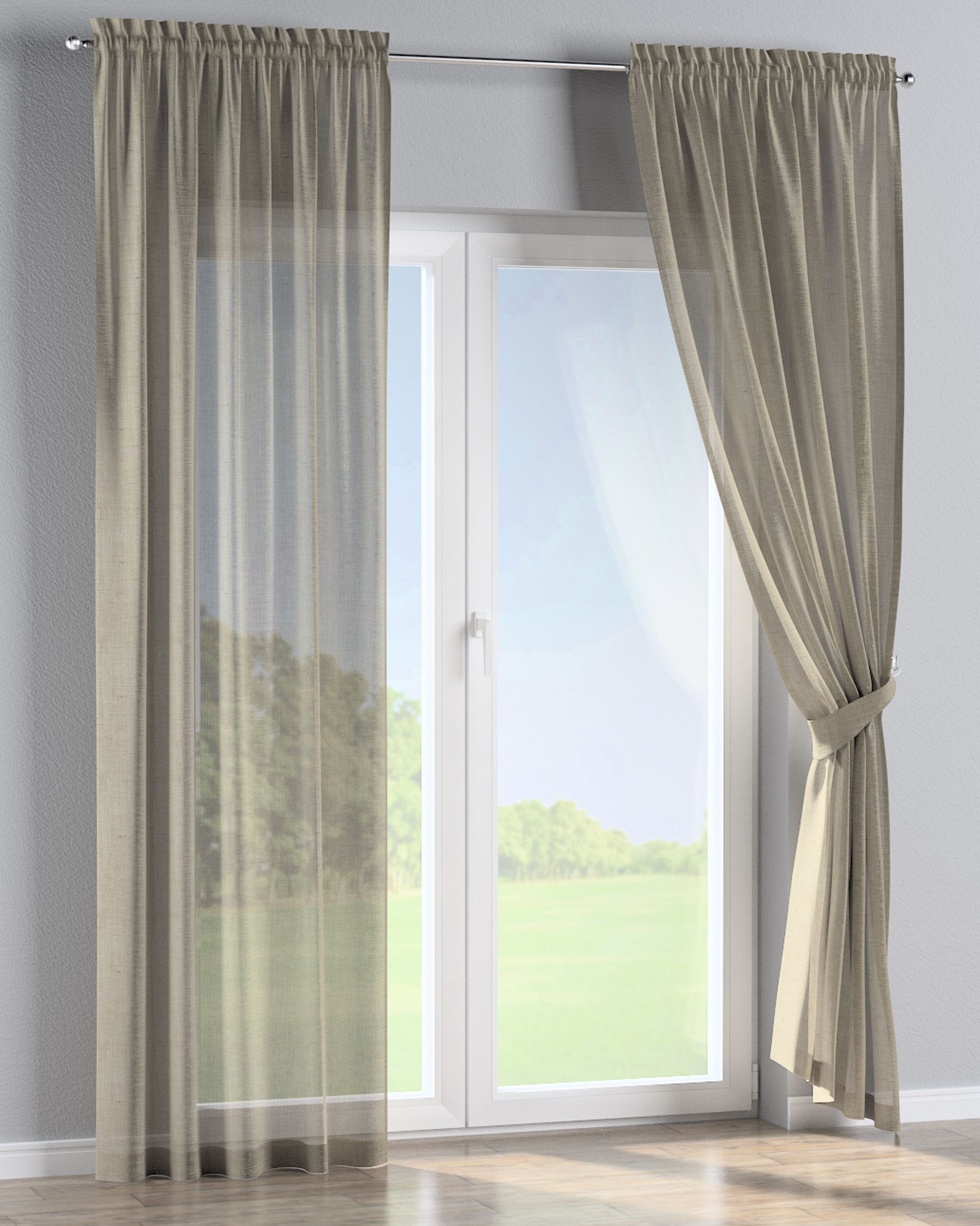 Slot and frill curtain colour beige fabric semi-sheer, gloss, structured (hover)
