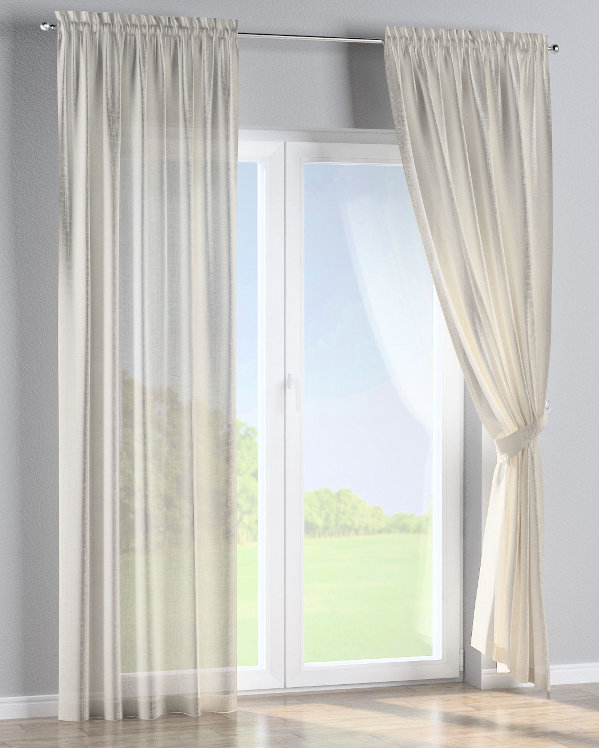 Slot and frill curtain colour cream fabric semi-sheer, gloss, structured (hover)