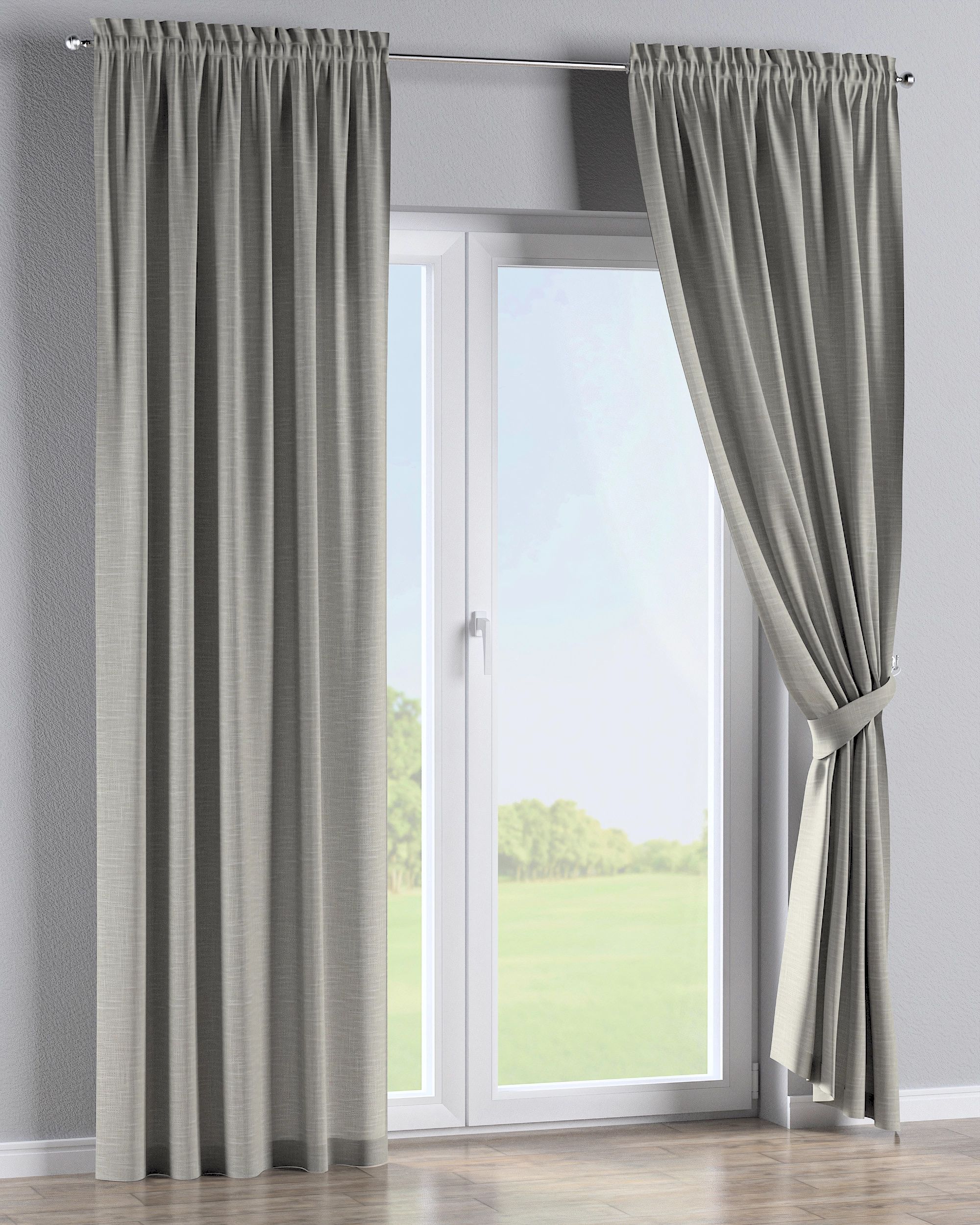 Slot and frill curtain colour beige fabric structured (hover)