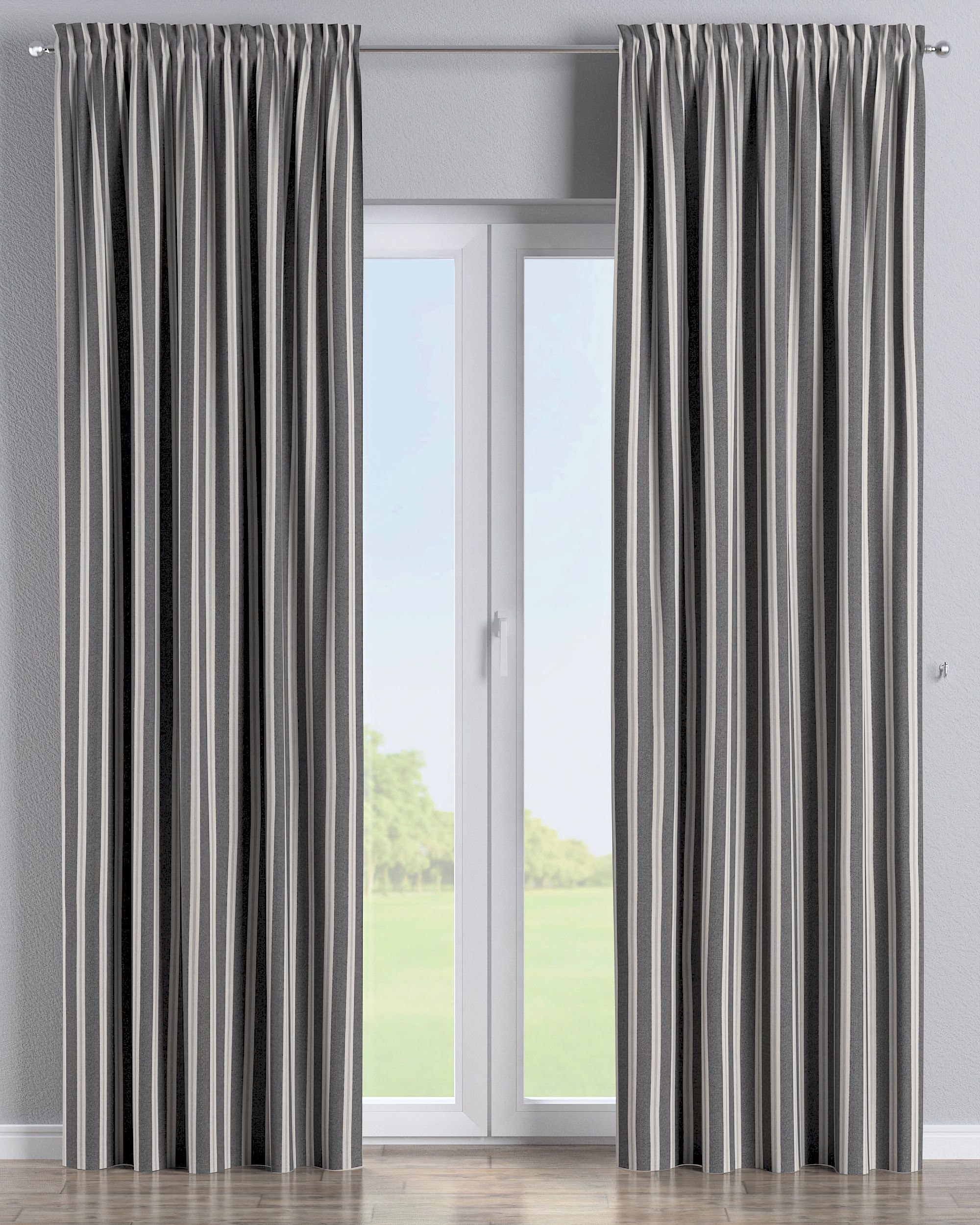Slot and frill curtain colour black fabric structured, patterned