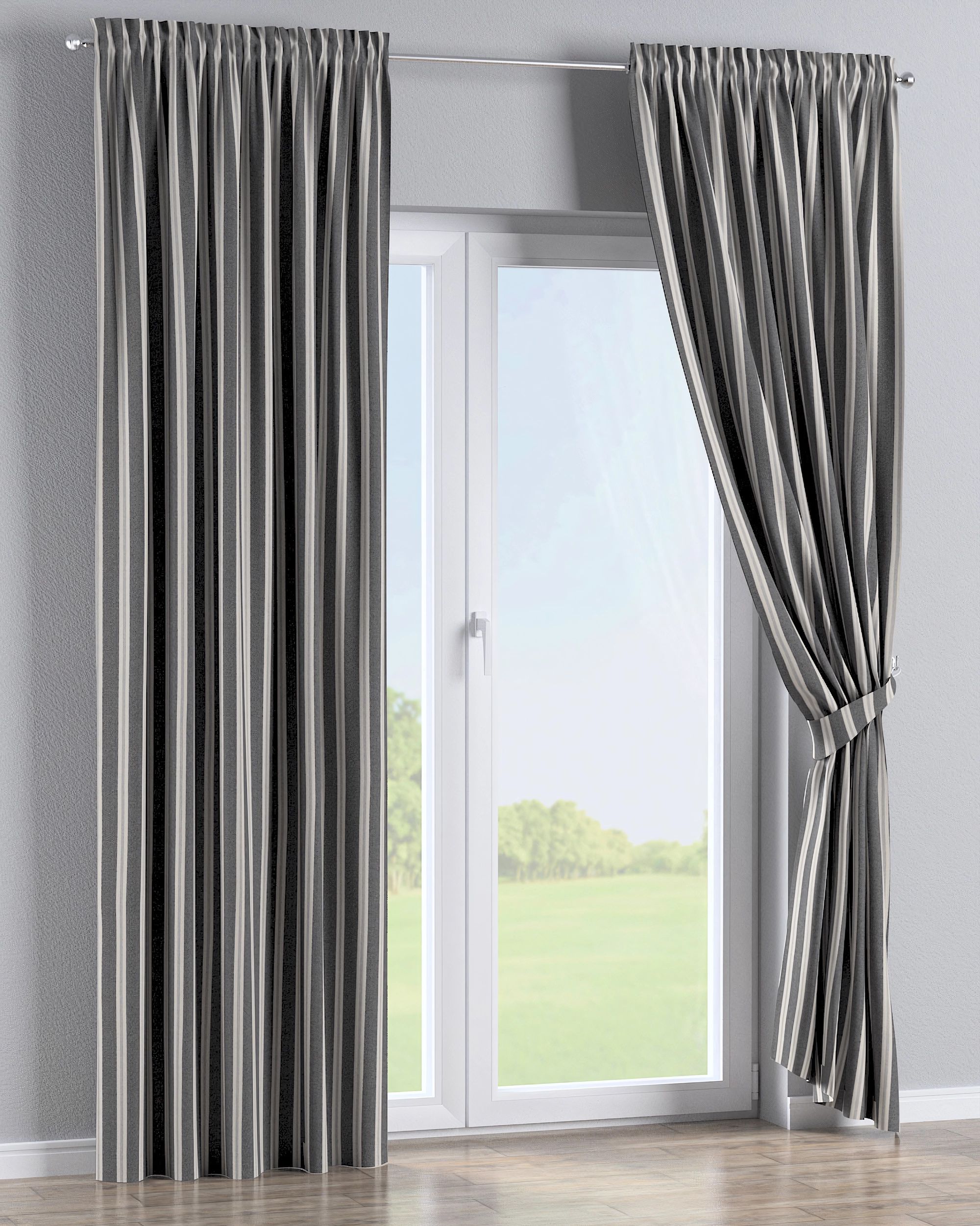 Slot and frill curtain colour black fabric structured, patterned (hover)