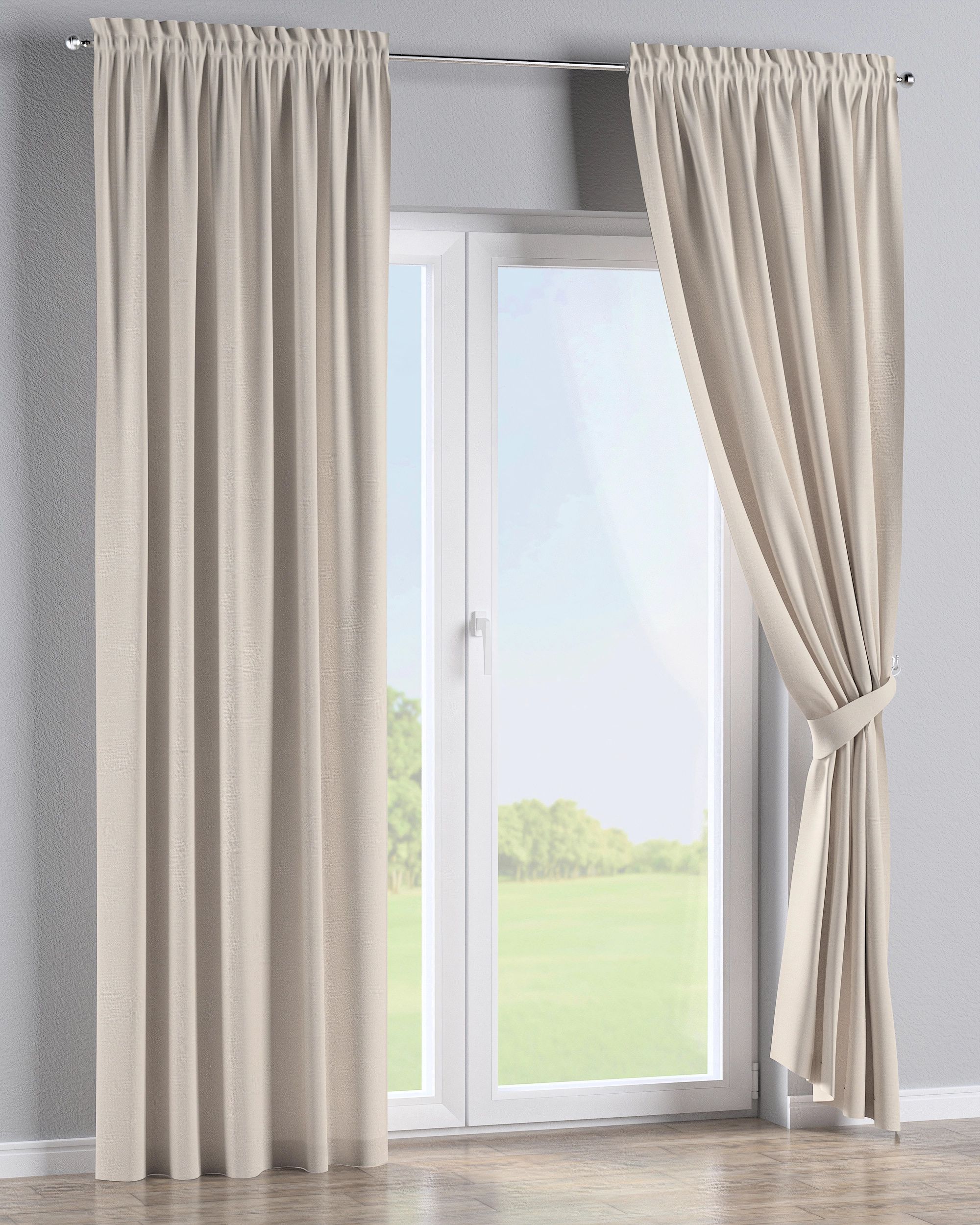 Slot and frill curtain colour beige fabric structured (hover)