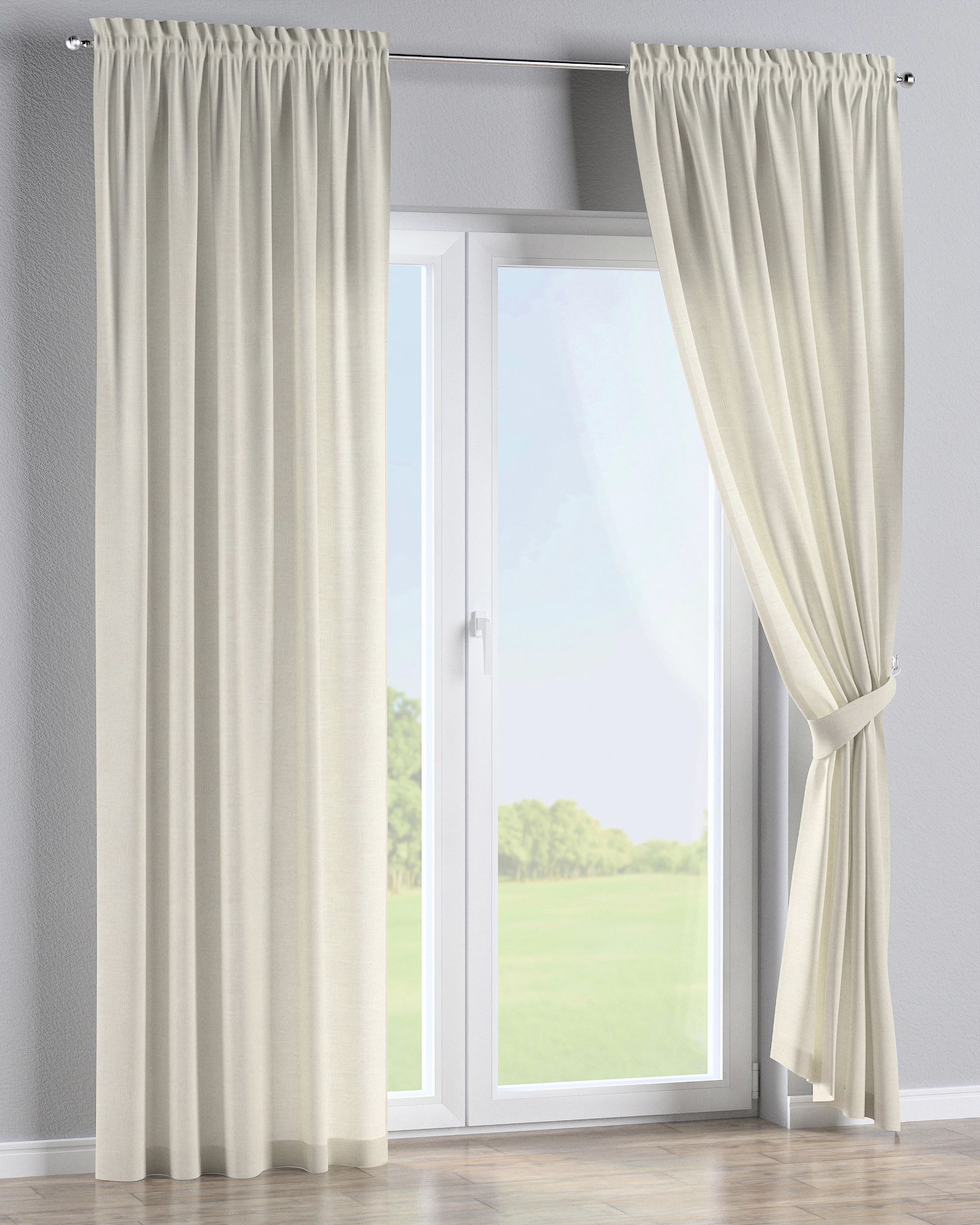 Slot and frill curtain colour cream fabric structured (hover)