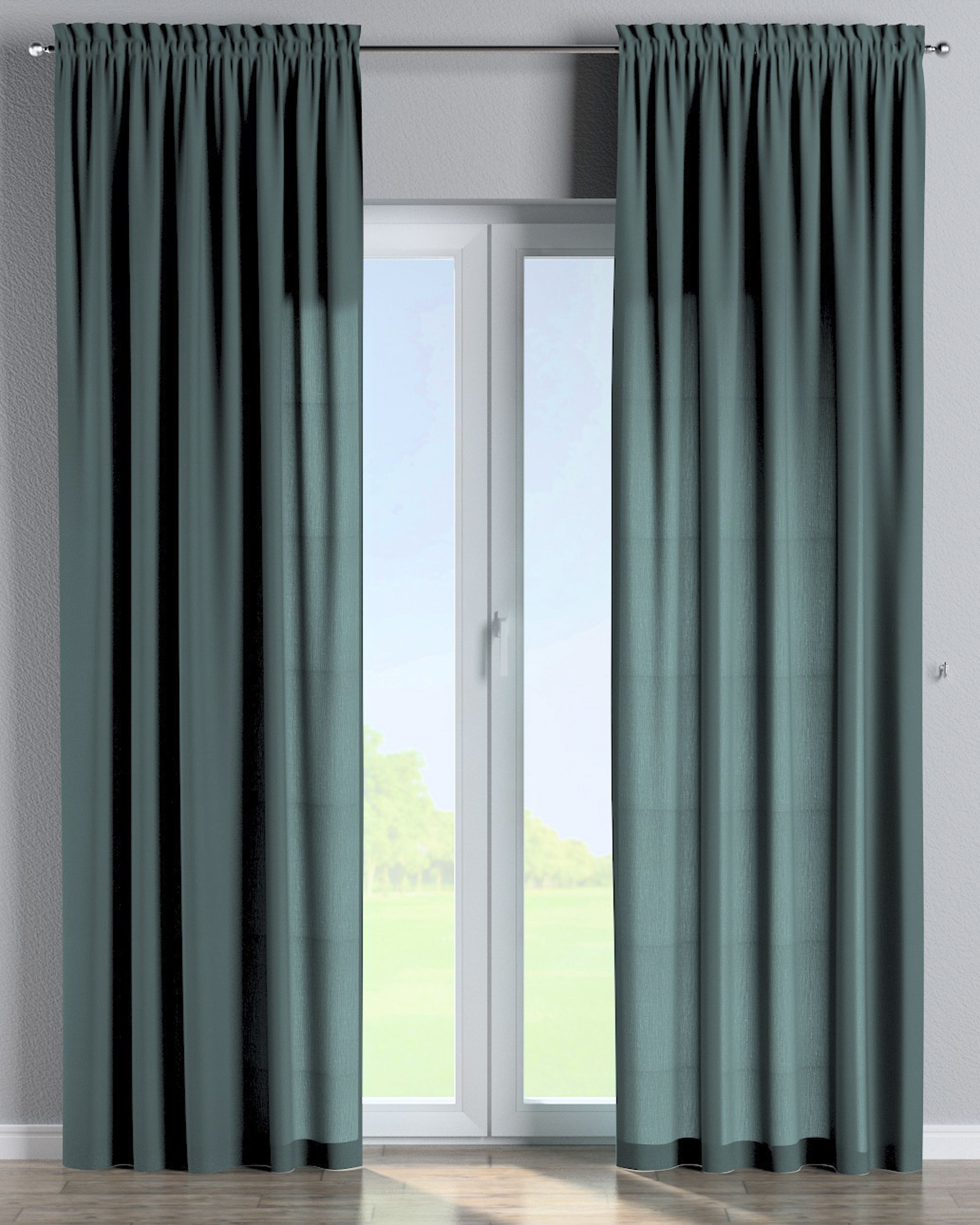Slot and frill curtain colour green fabric semi-sheer, structured
