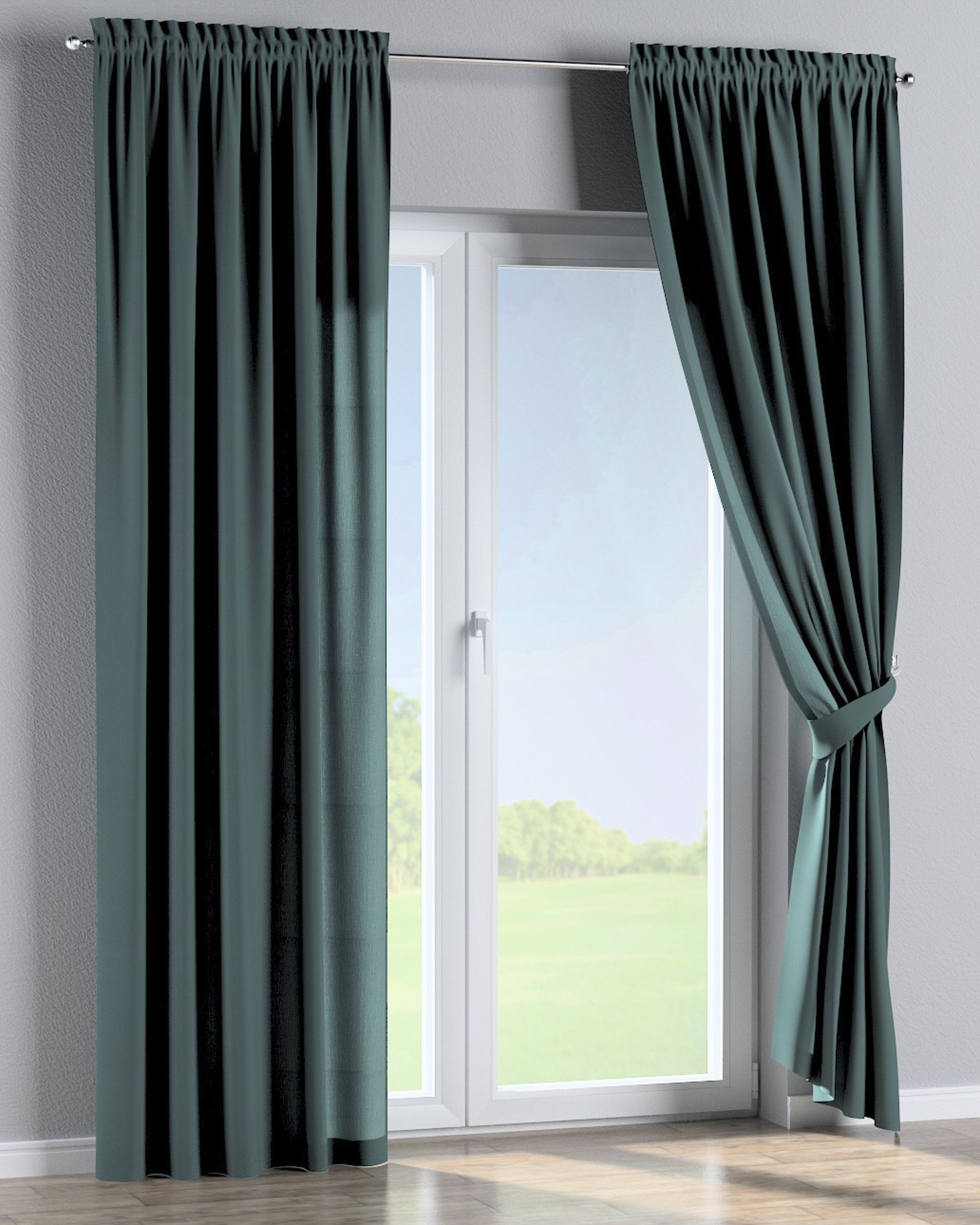 Slot and frill curtain colour green fabric semi-sheer, structured (hover)