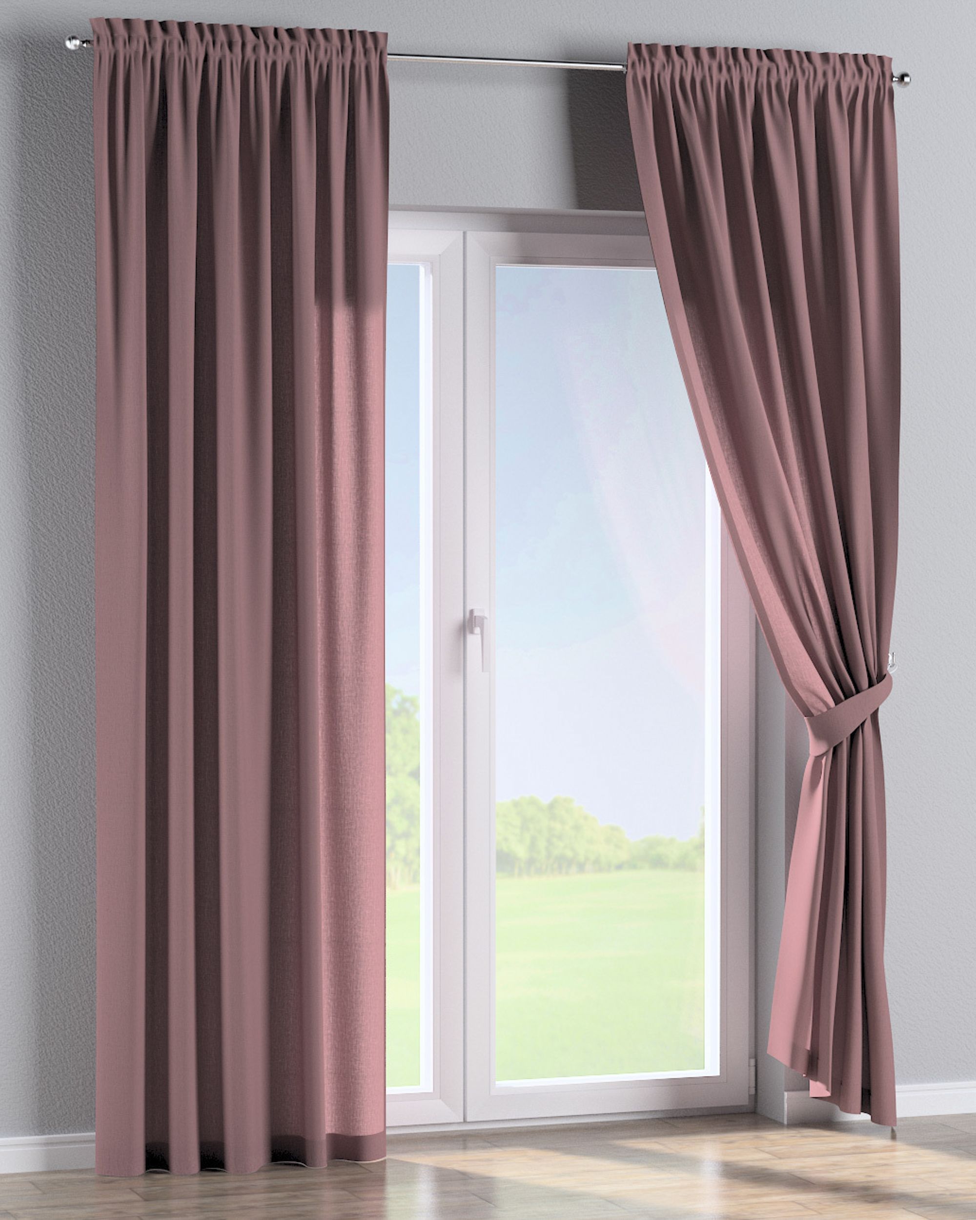 Slot and frill curtain colour pink fabric semi-sheer, structured (hover)