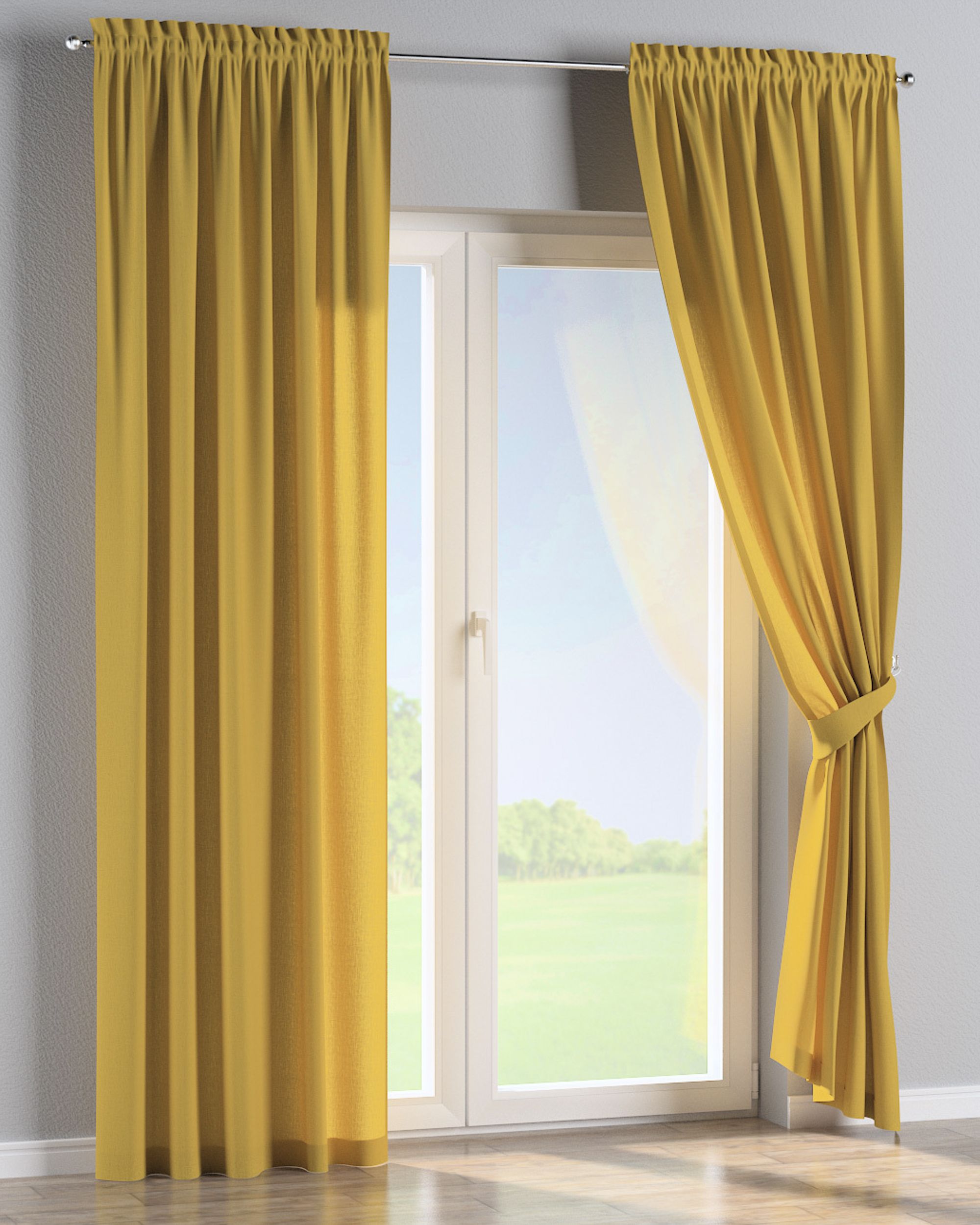 Slot and frill curtain colour yellow fabric semi-sheer, structured (hover)