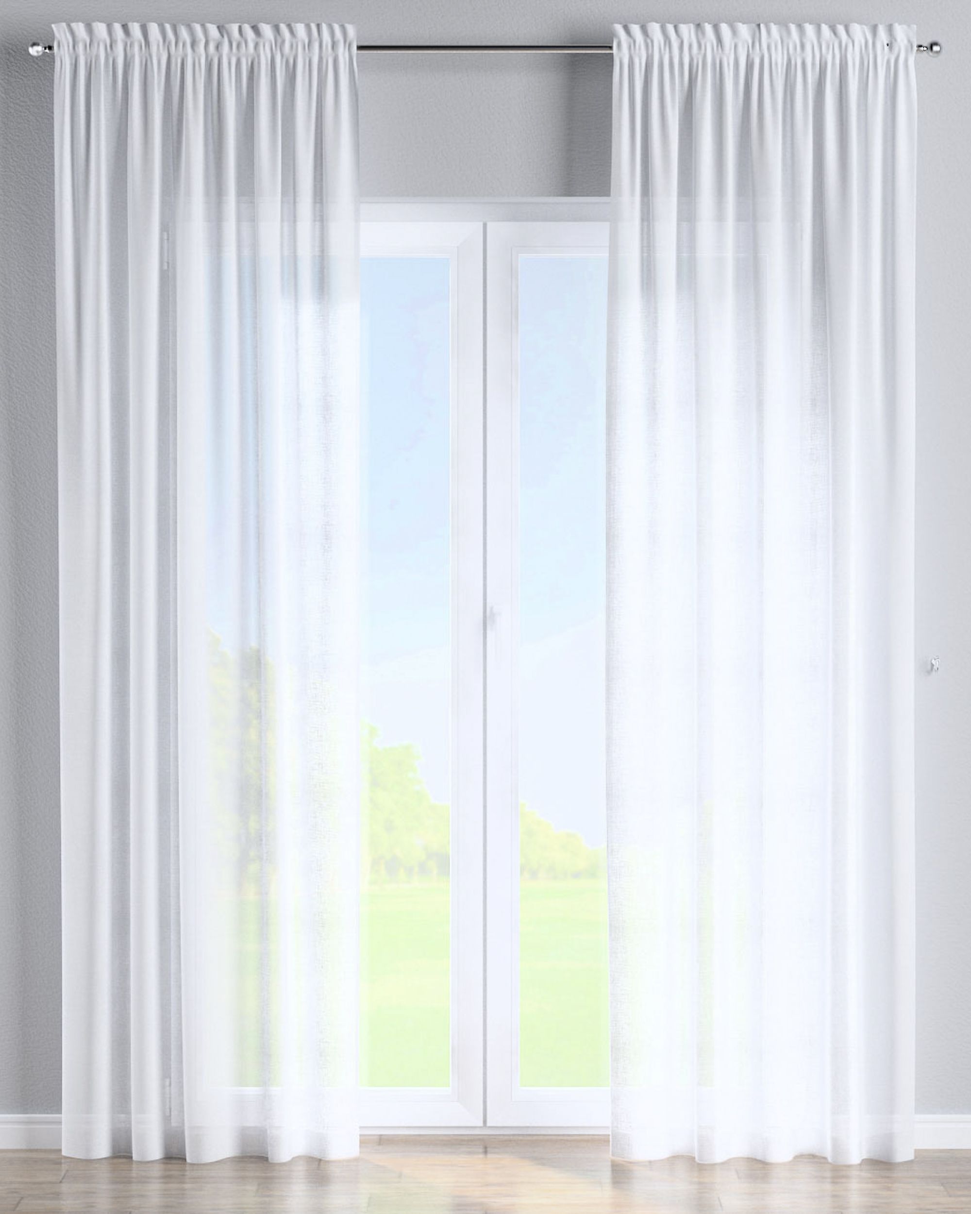 Slot and frill curtain colour white fabric semi-sheer, structured