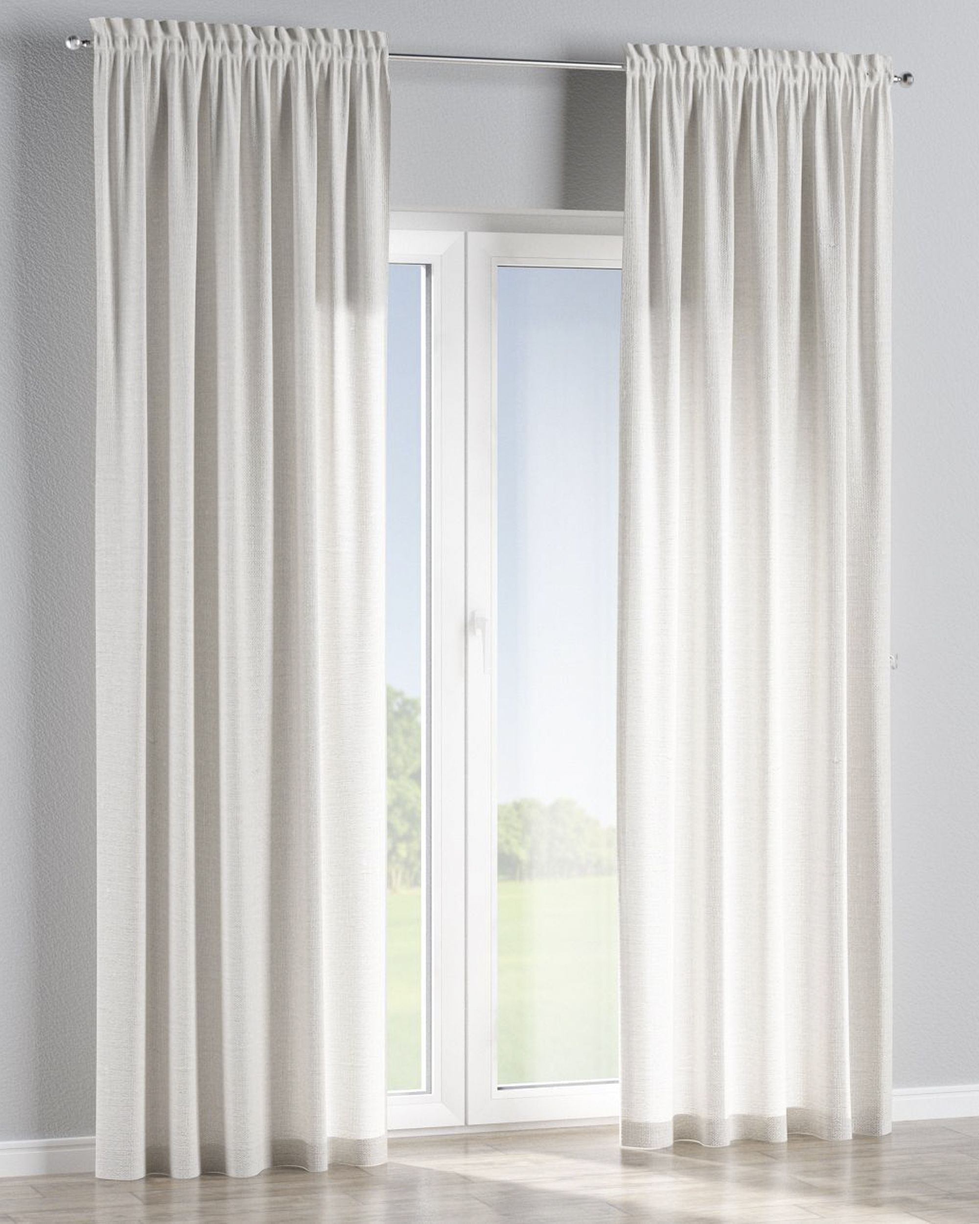 Slot and frill curtain colour white fabric semi-sheer, structured