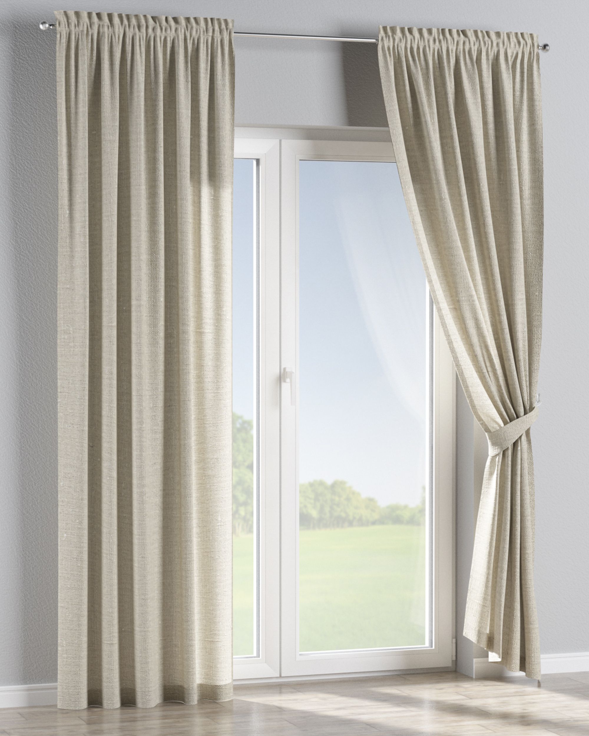 Slot and frill curtain colour beige fabric semi-sheer, structured