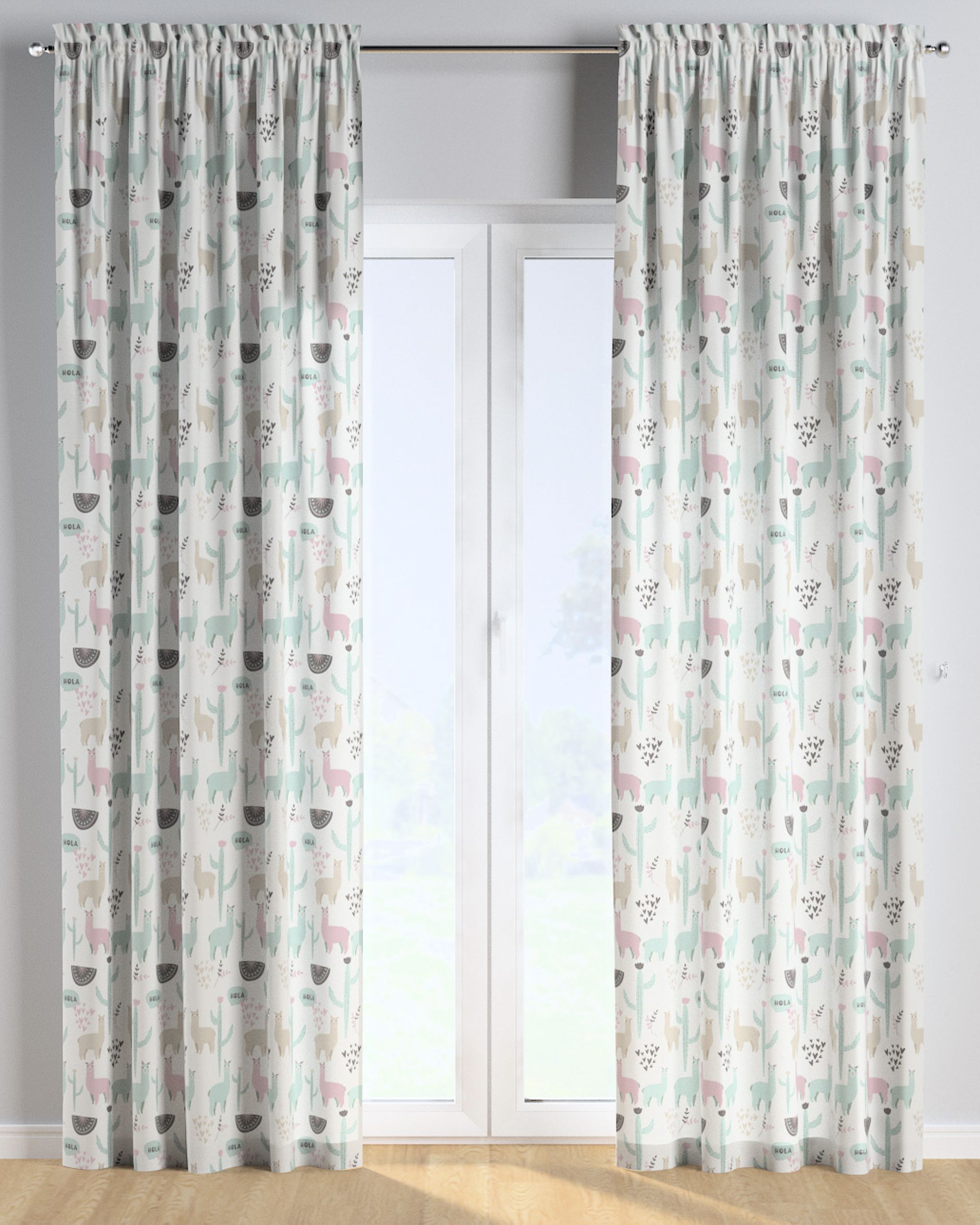 Slot and frill curtain colour green fabric patterned (hover)