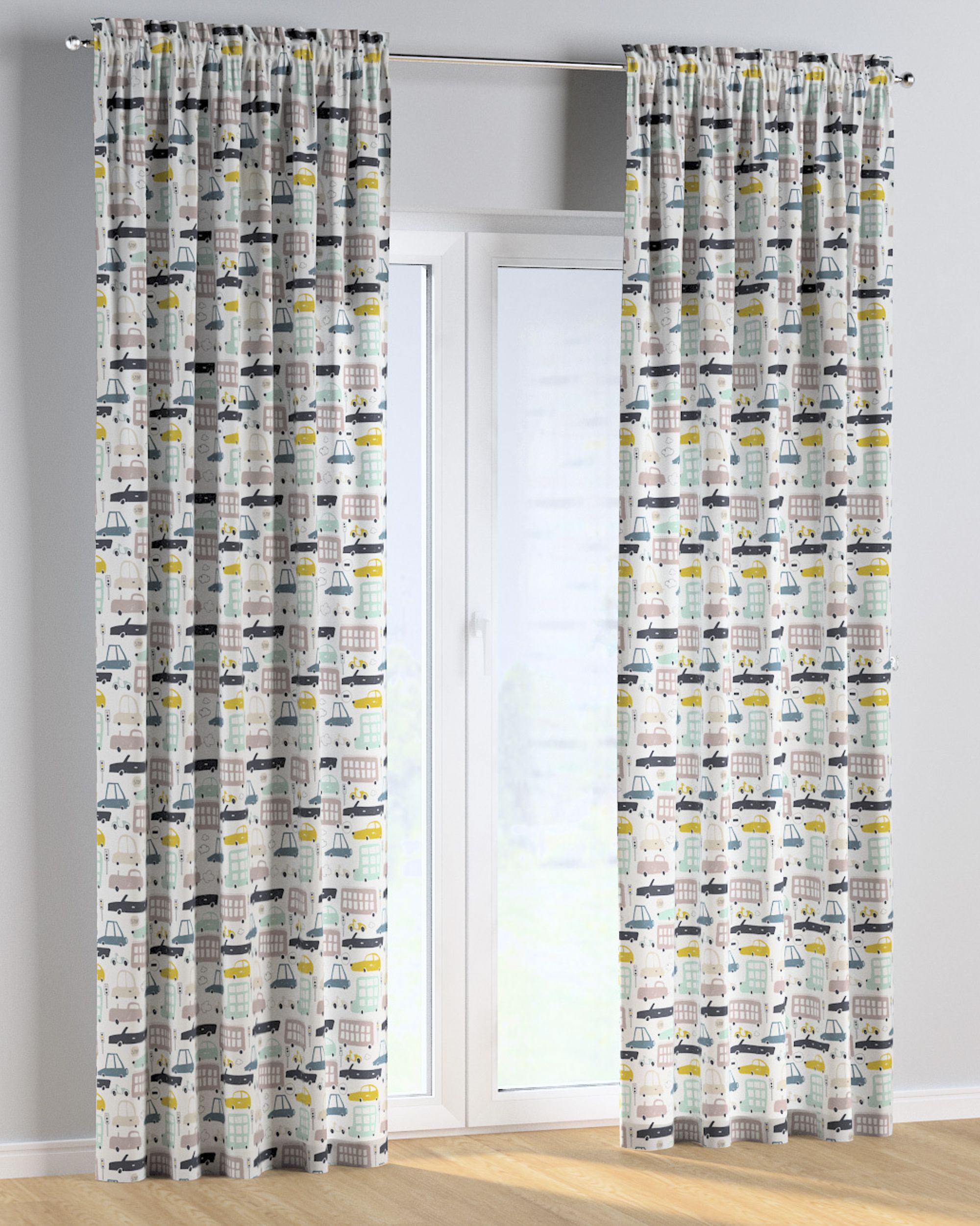 Slot and frill curtain colour beige fabric patterned