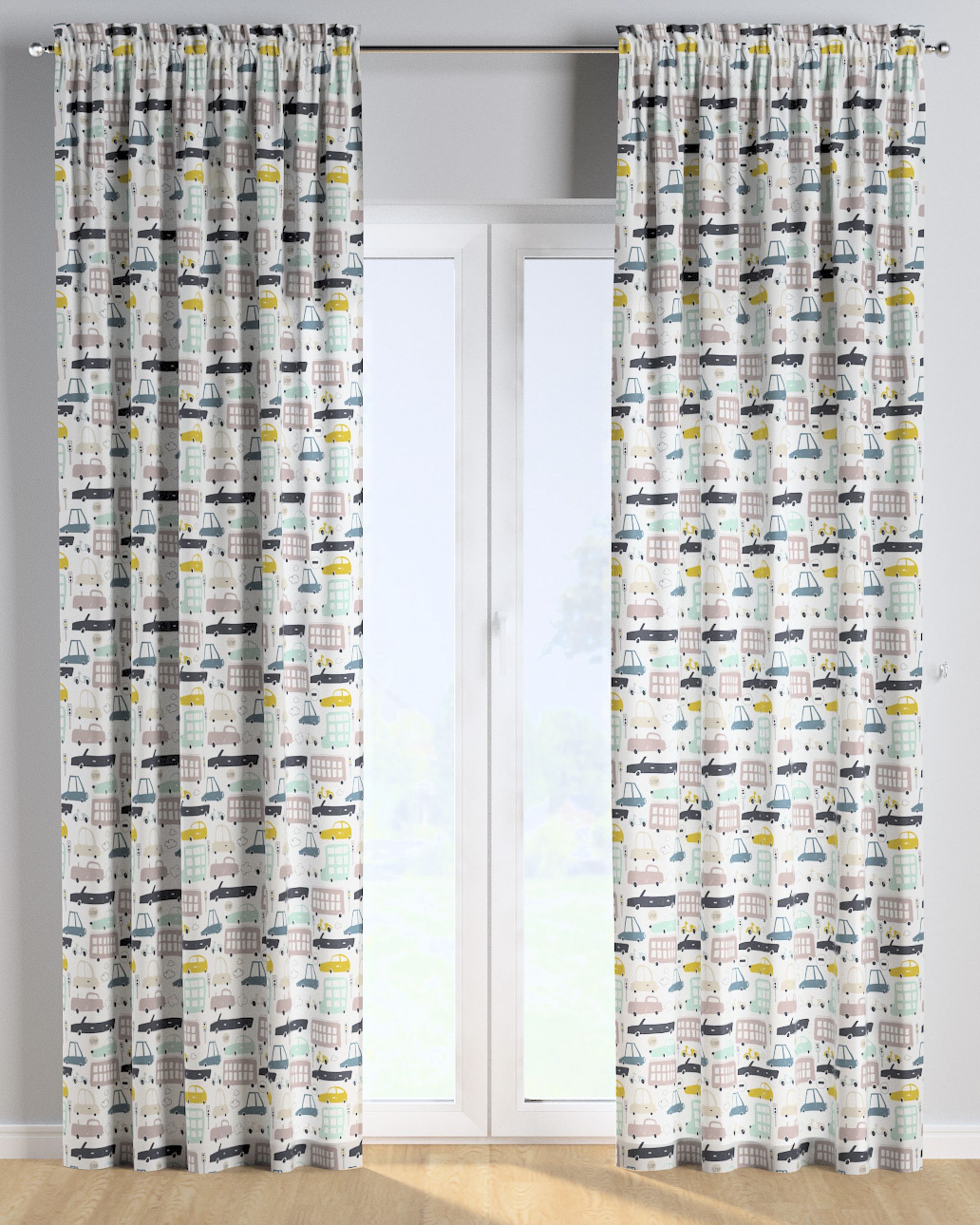 Slot and frill curtain colour beige fabric patterned (hover)
