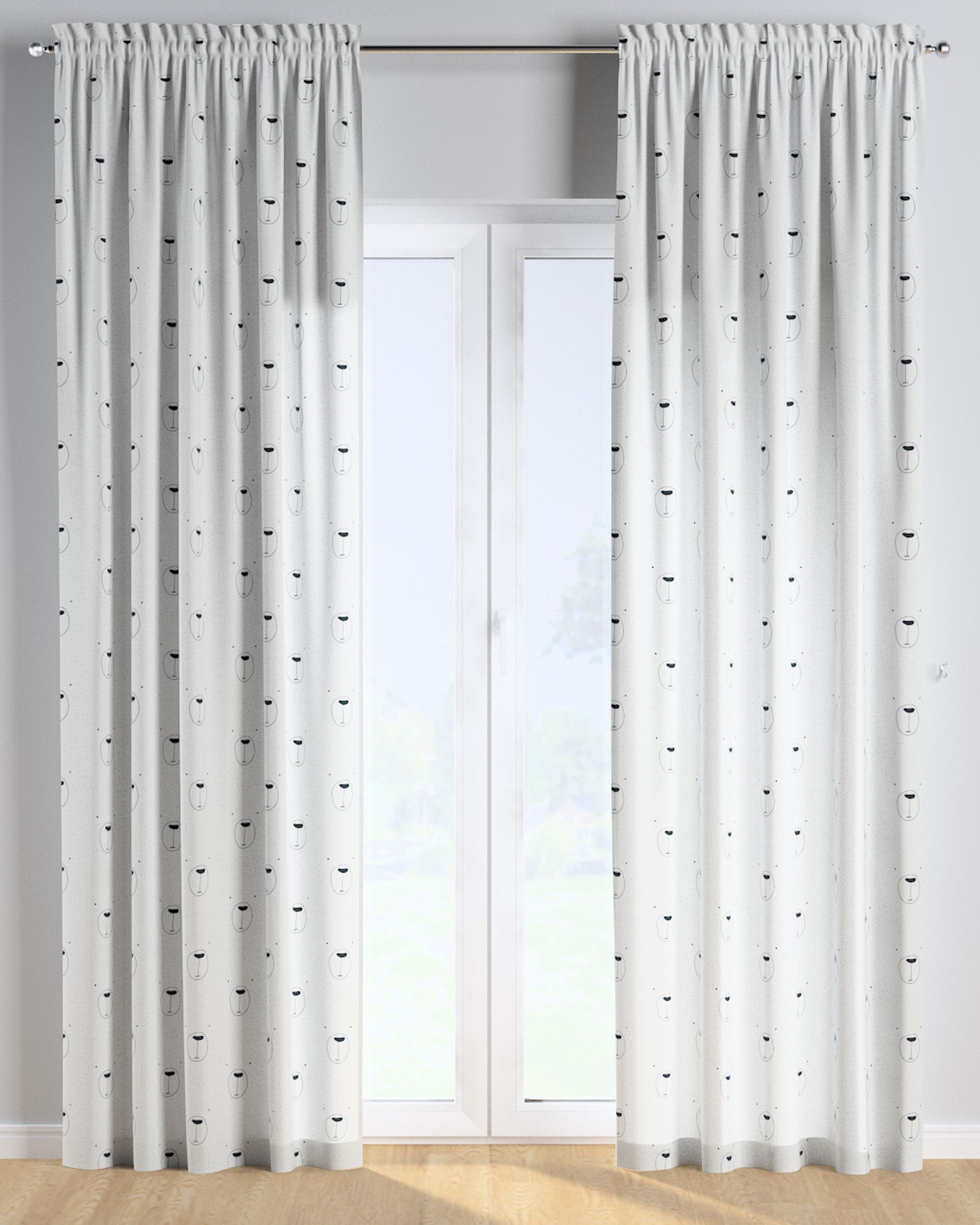 Slot and frill curtain colour white fabric patterned (hover)