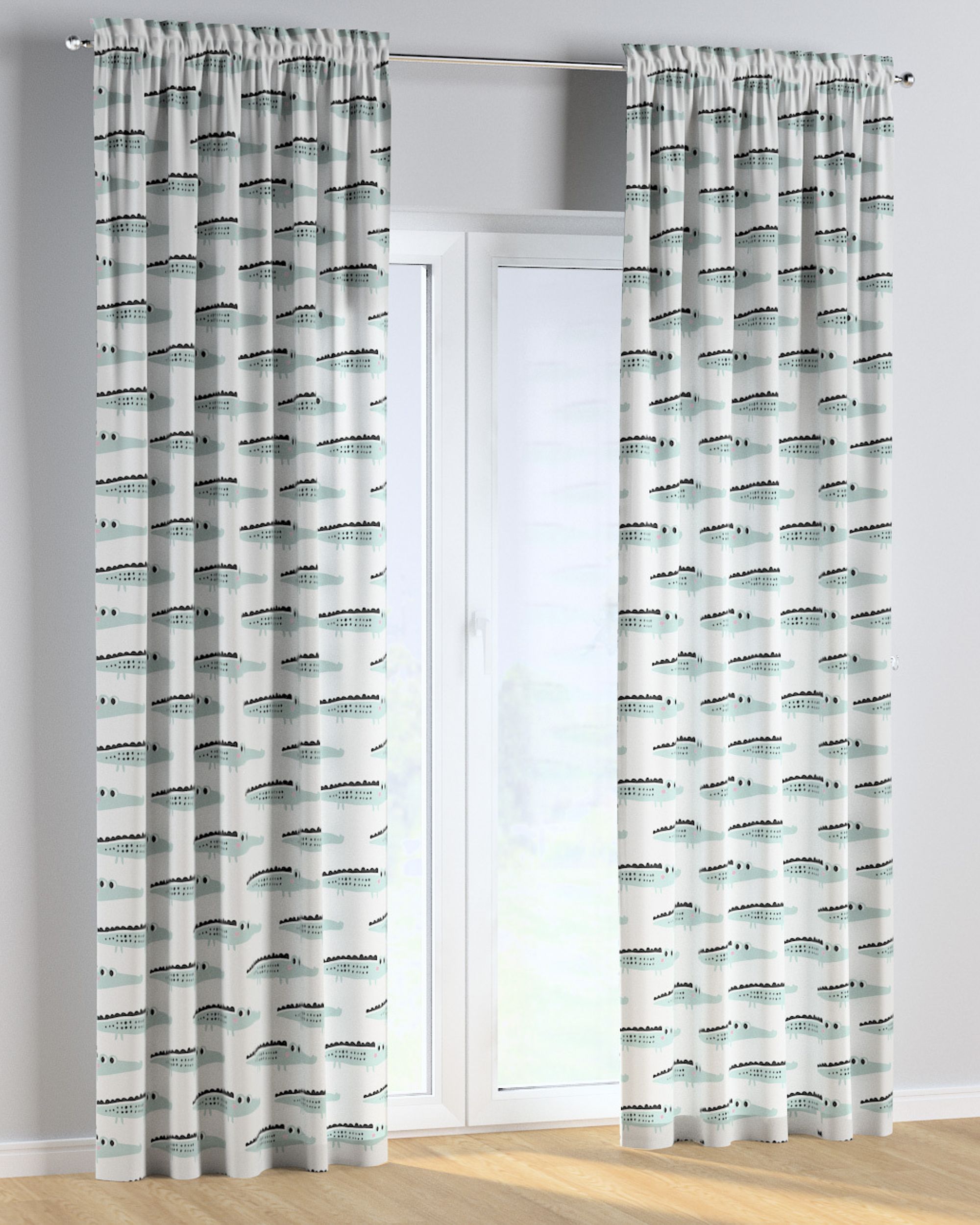 Slot and frill curtain colour green fabric patterned