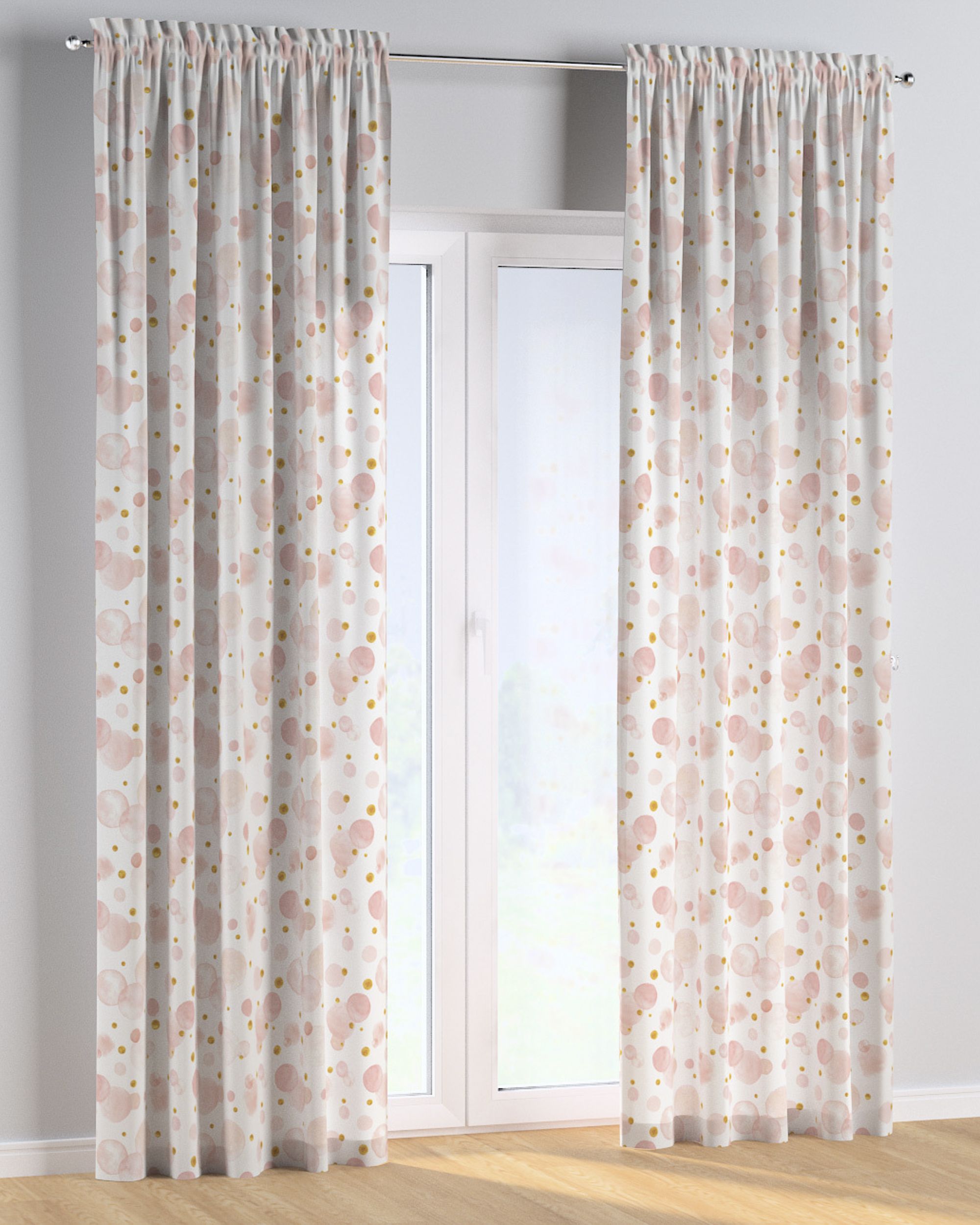 Slot and frill curtain colour pink fabric patterned