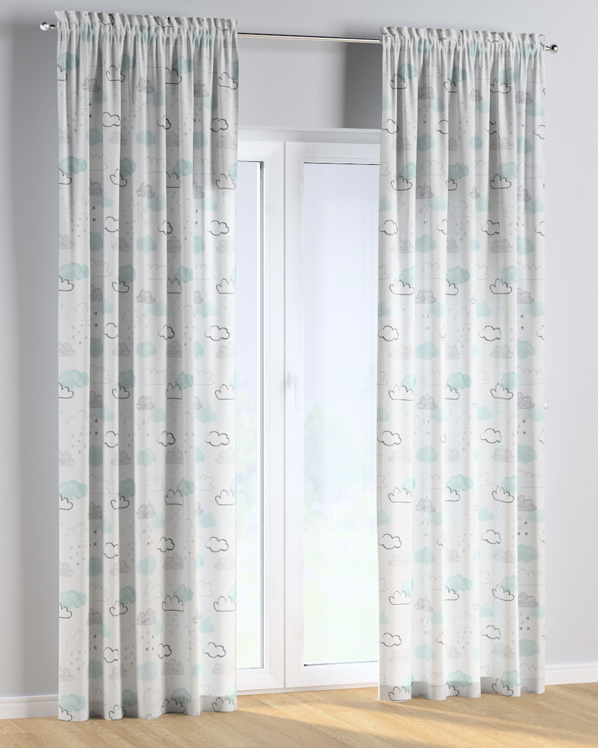Slot and frill curtain colour white fabric patterned