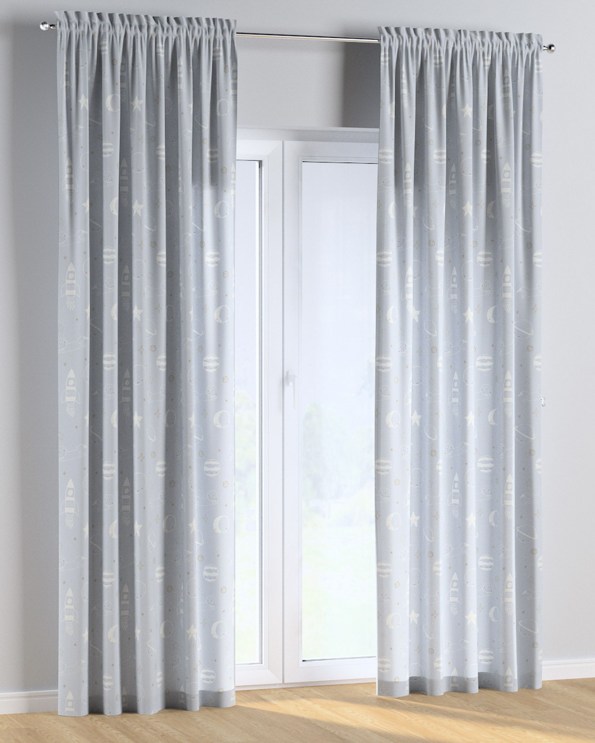 Slot and frill curtain colour blue fabric patterned