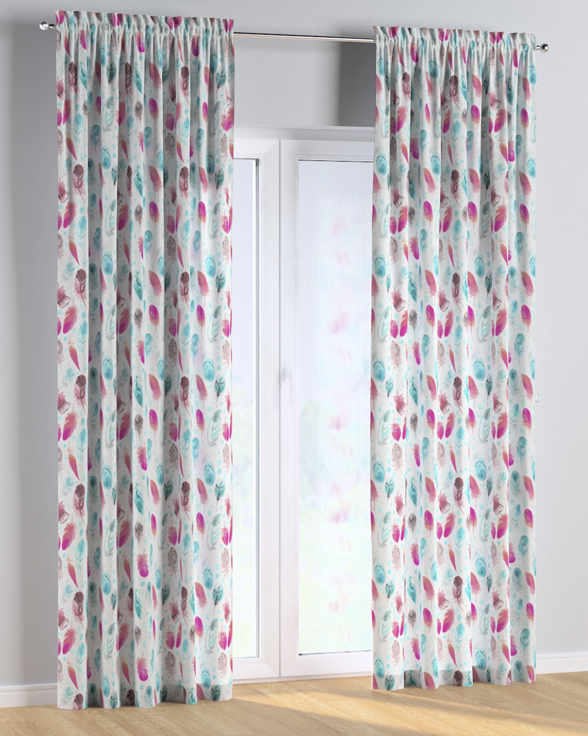Slot and frill curtain colour blue fabric patterned