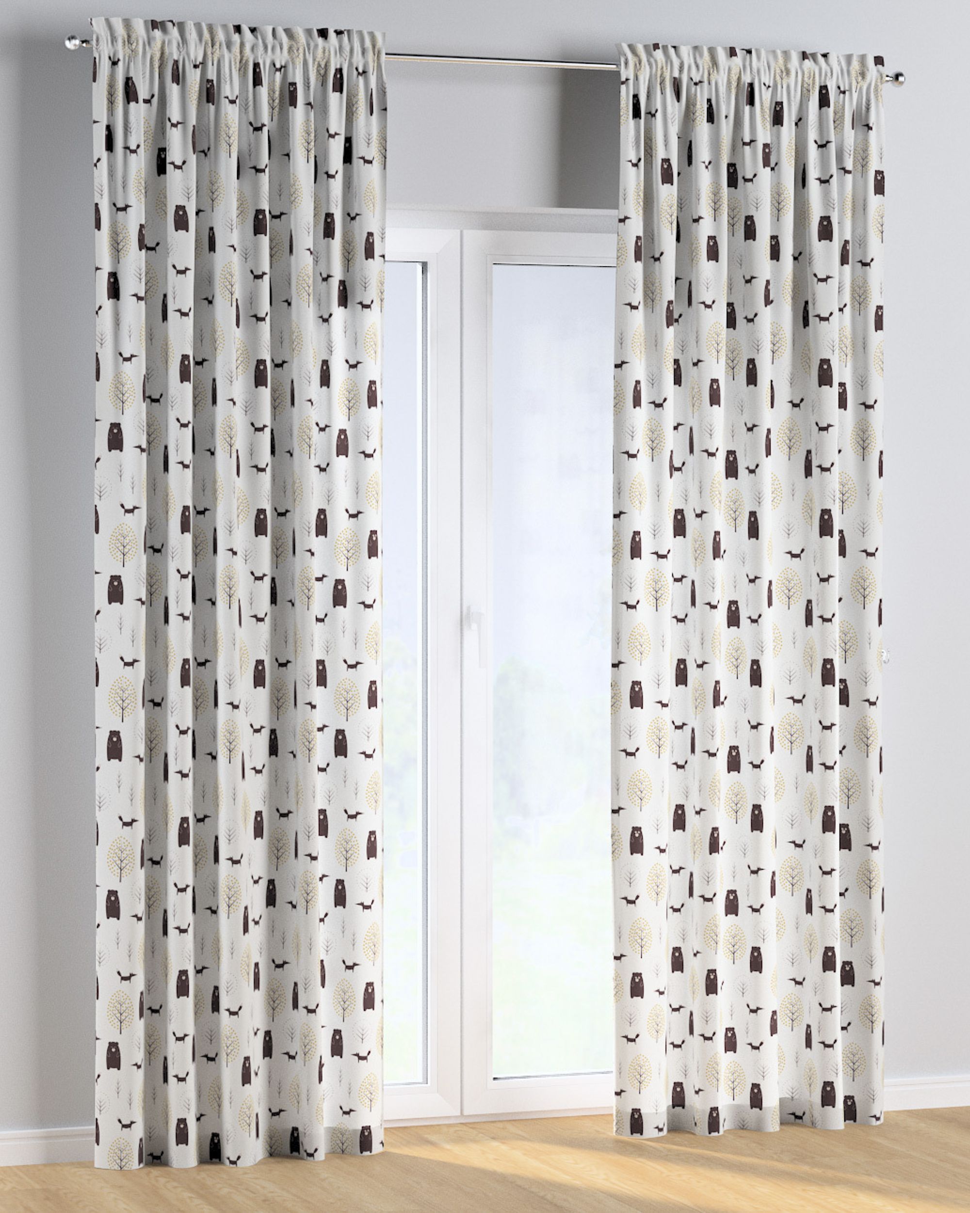 Slot and frill curtain colour brown fabric patterned