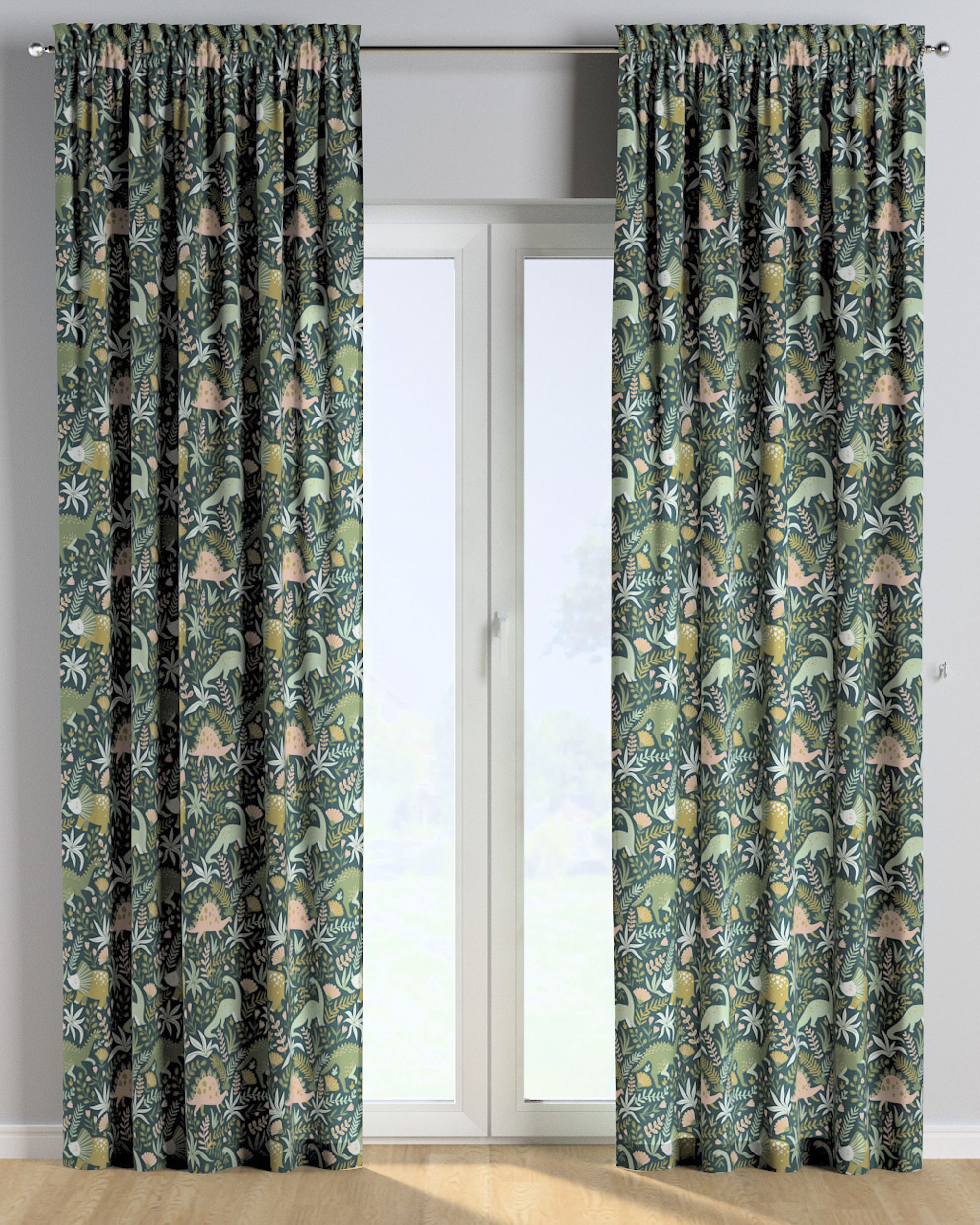 Slot and frill curtain colour green fabric patterned (hover)