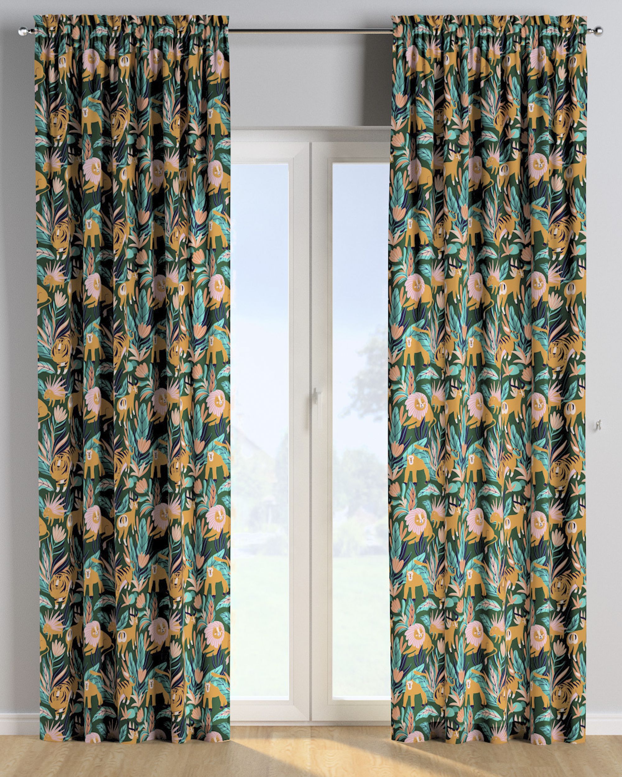 Slot and frill curtain colour orange fabric patterned