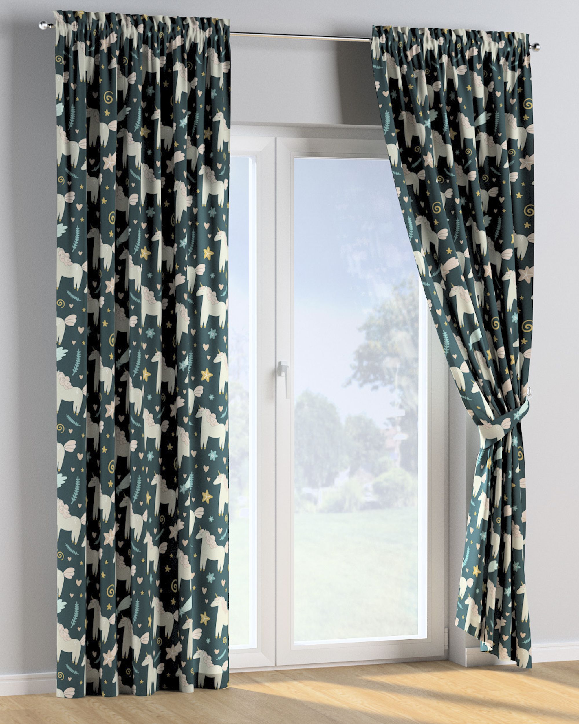 Slot and frill curtain colour brown fabric patterned (hover)