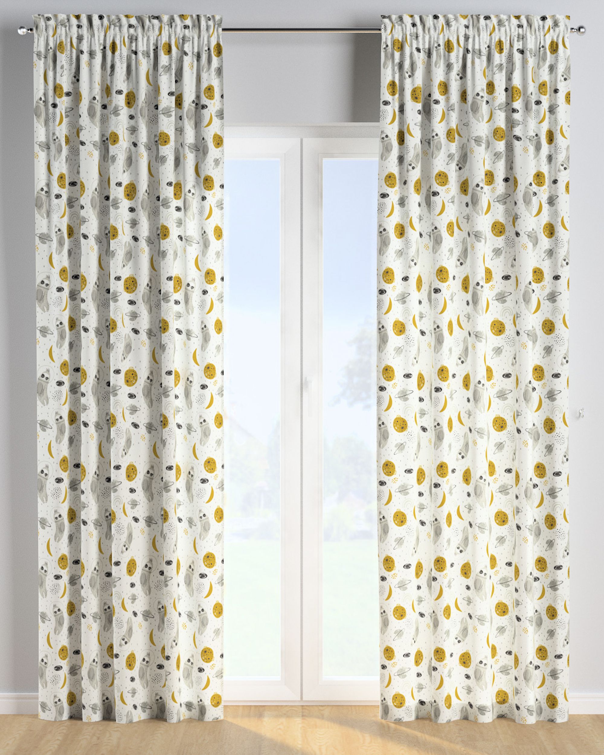 Slot and frill curtain colour white fabric patterned