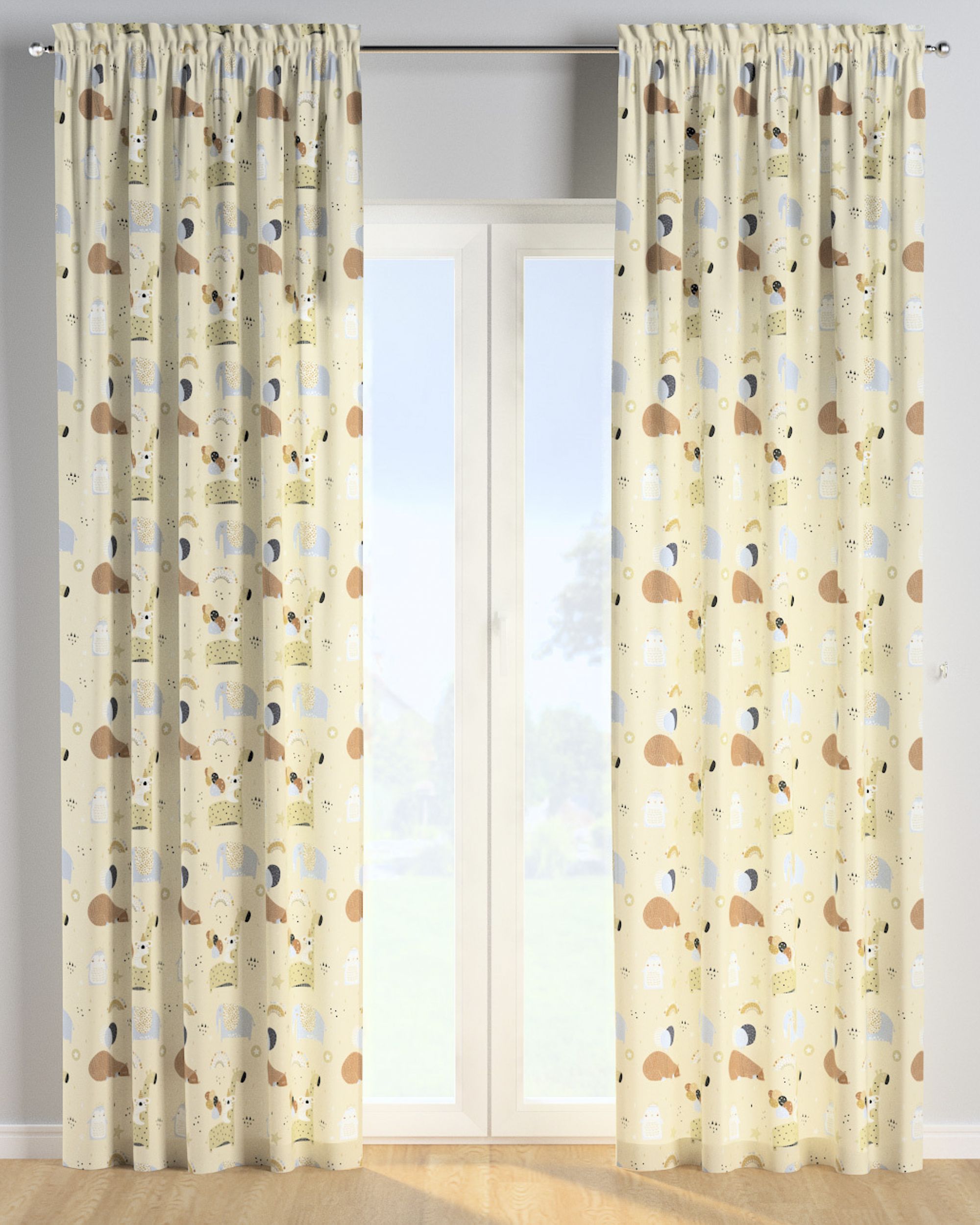 Slot and frill curtain colour beige fabric patterned