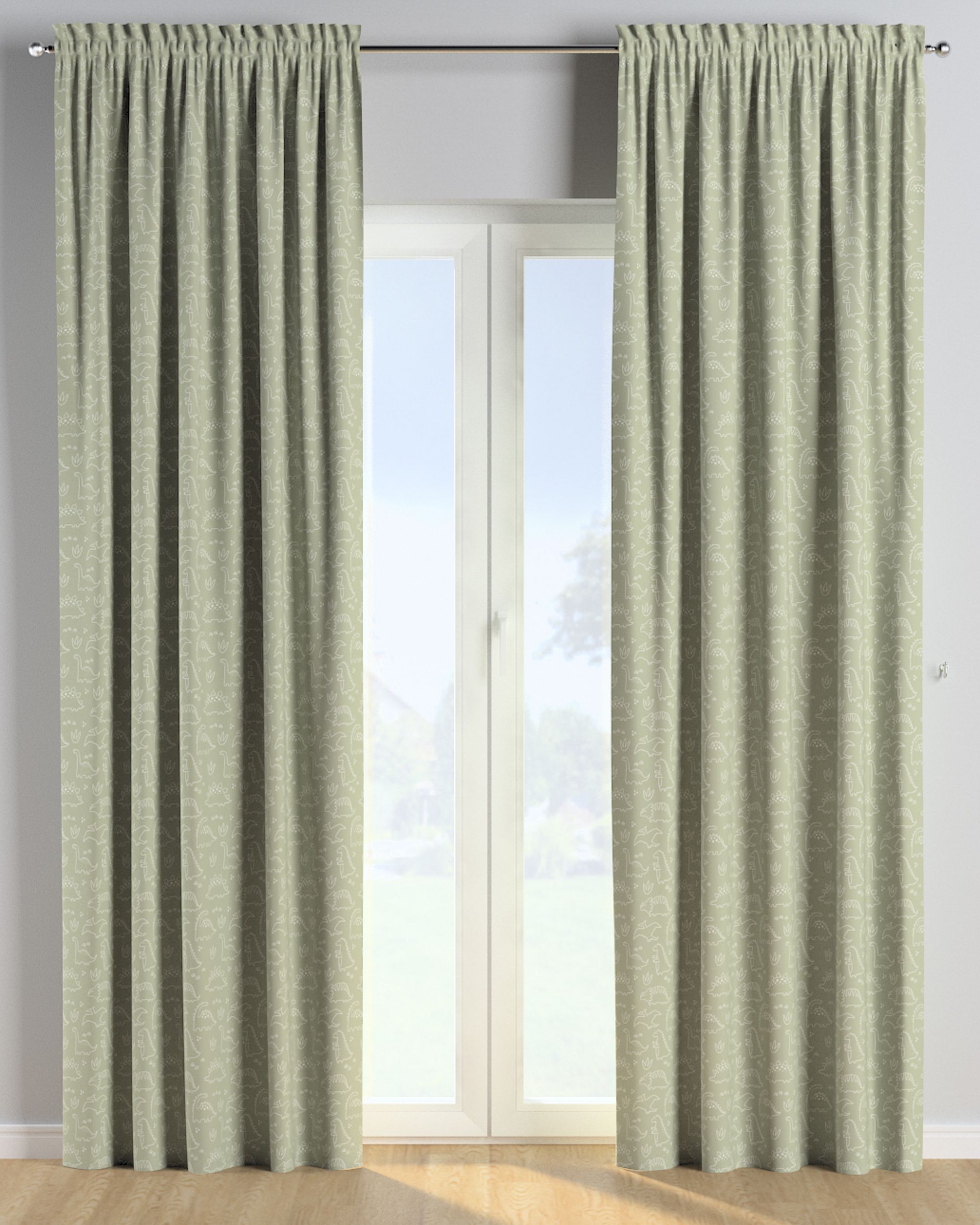 Slot and frill curtain colour green fabric patterned