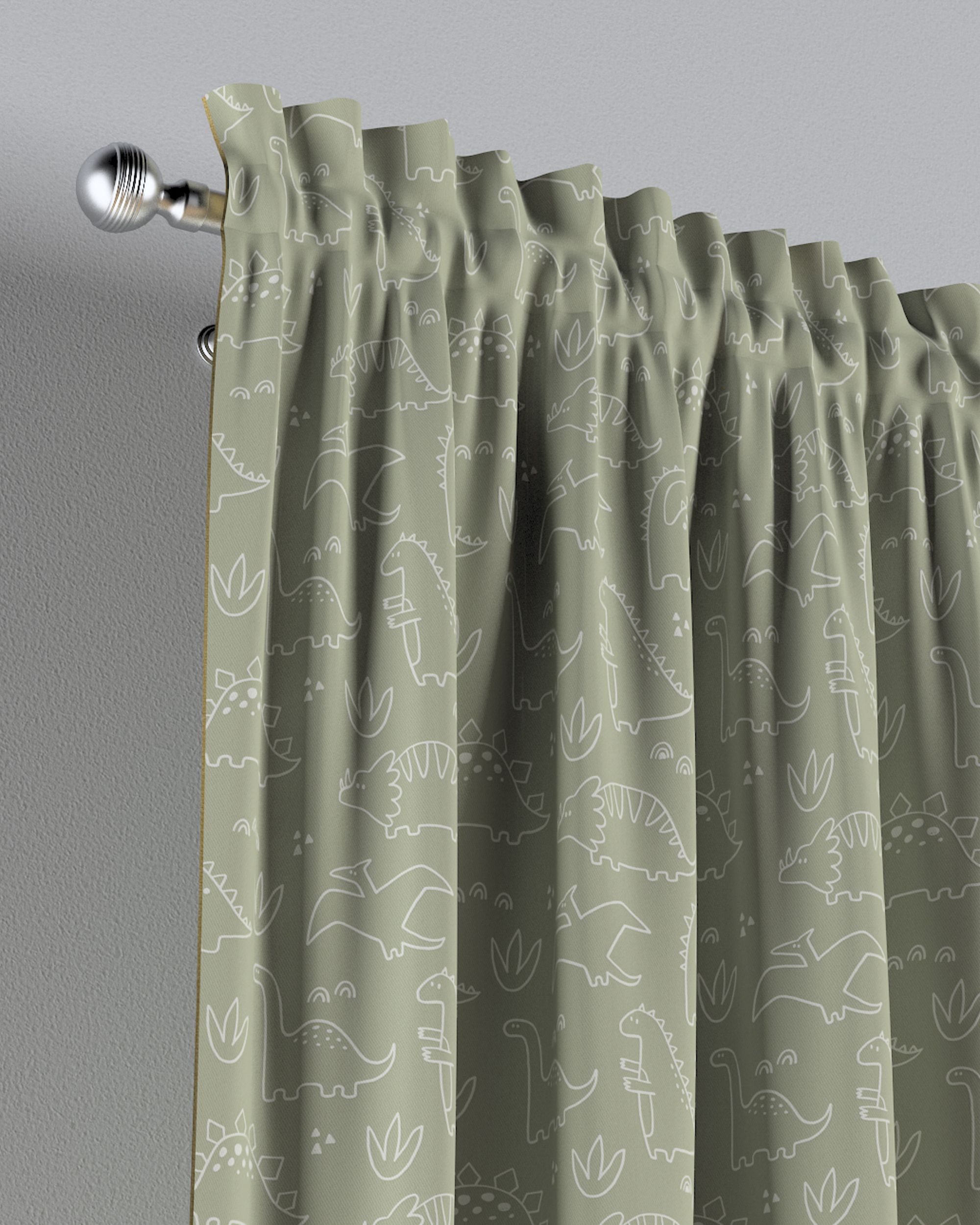 Slot and frill curtain colour green fabric patterned (hover)