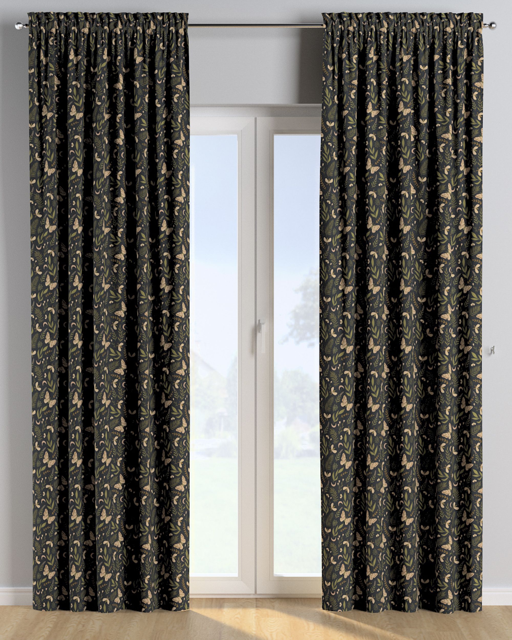 Slot and frill curtain colour black fabric patterned