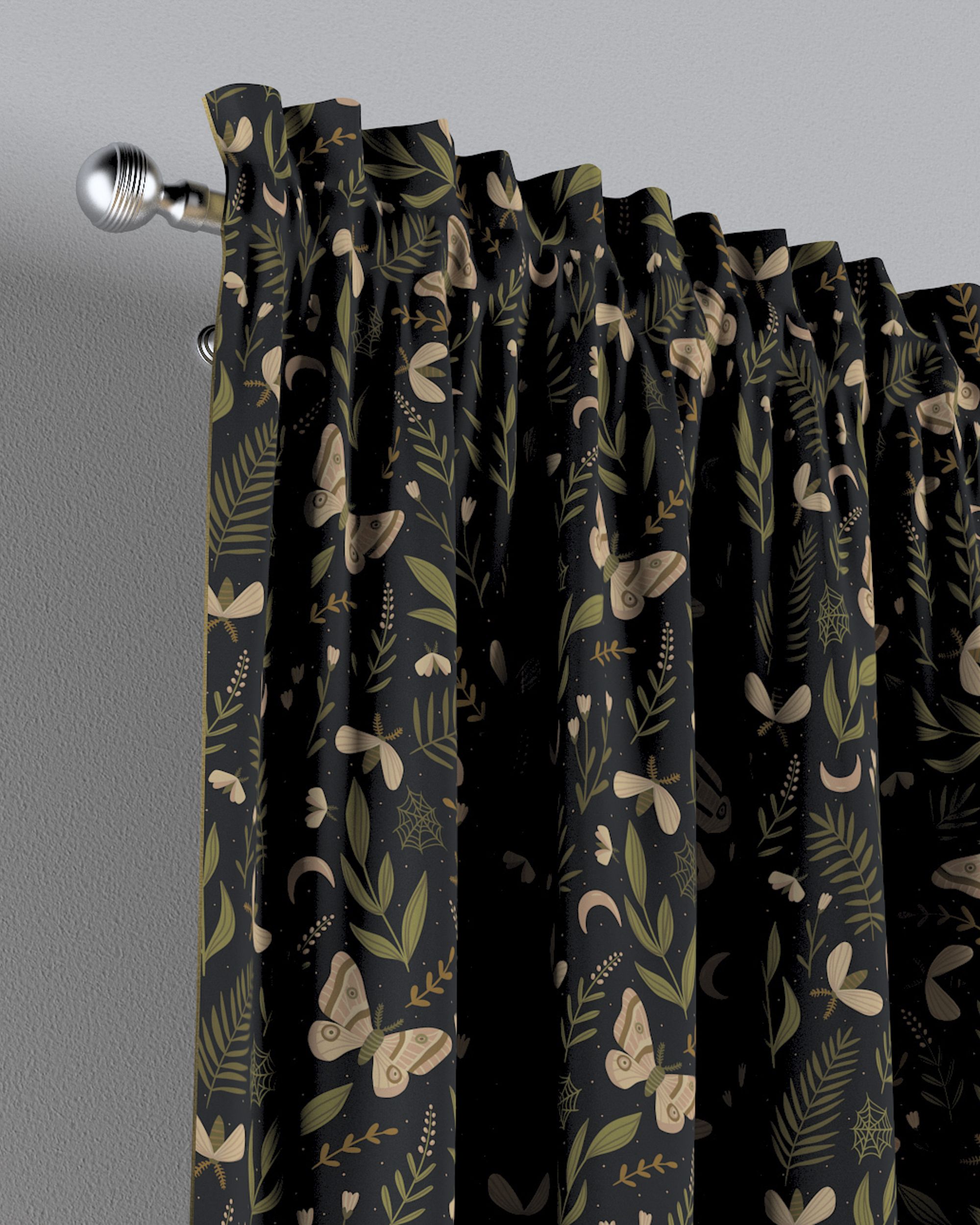 Slot and frill curtain colour black fabric patterned (hover)