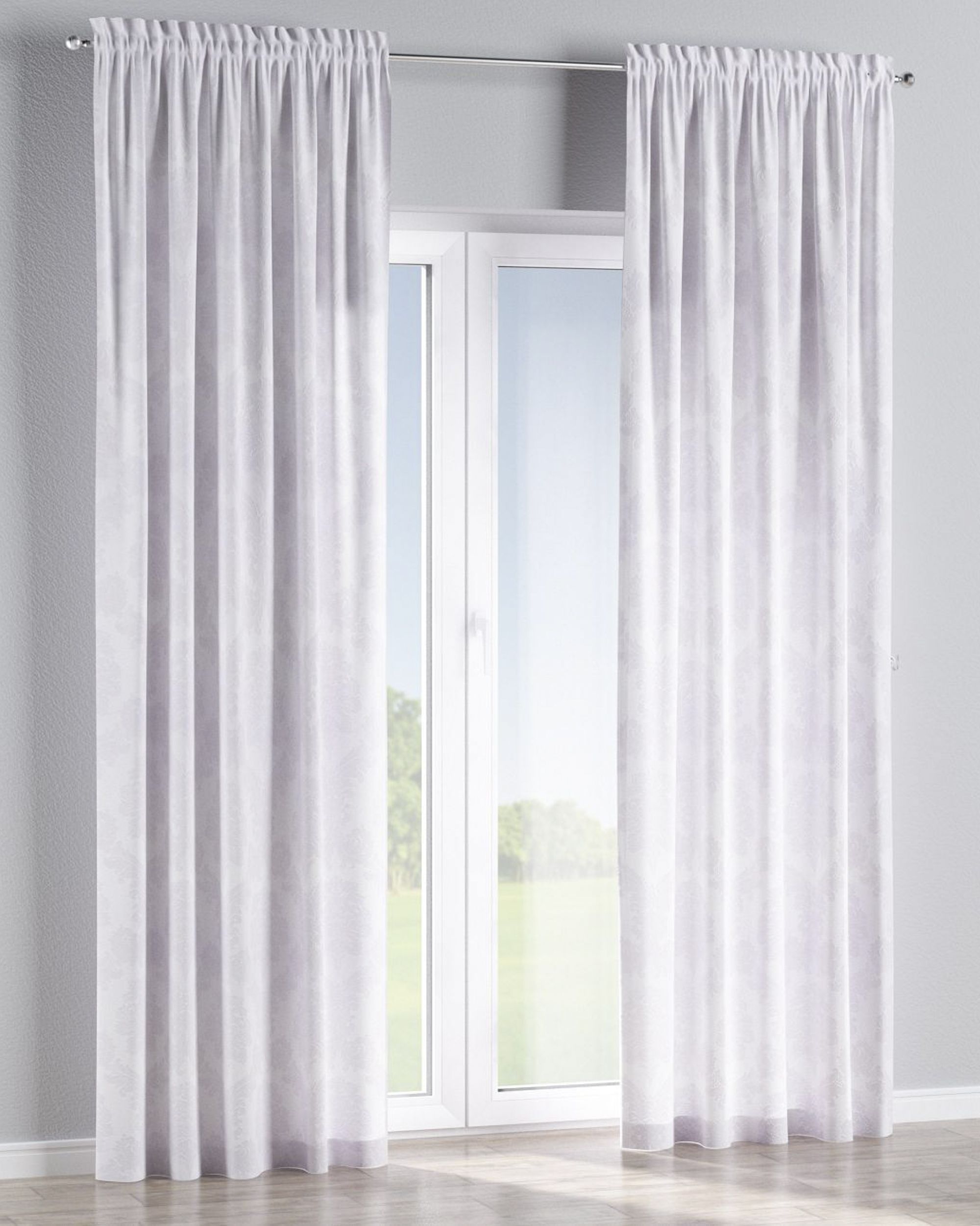 Slot and frill curtain colour white fabric gloss, structured, patterned