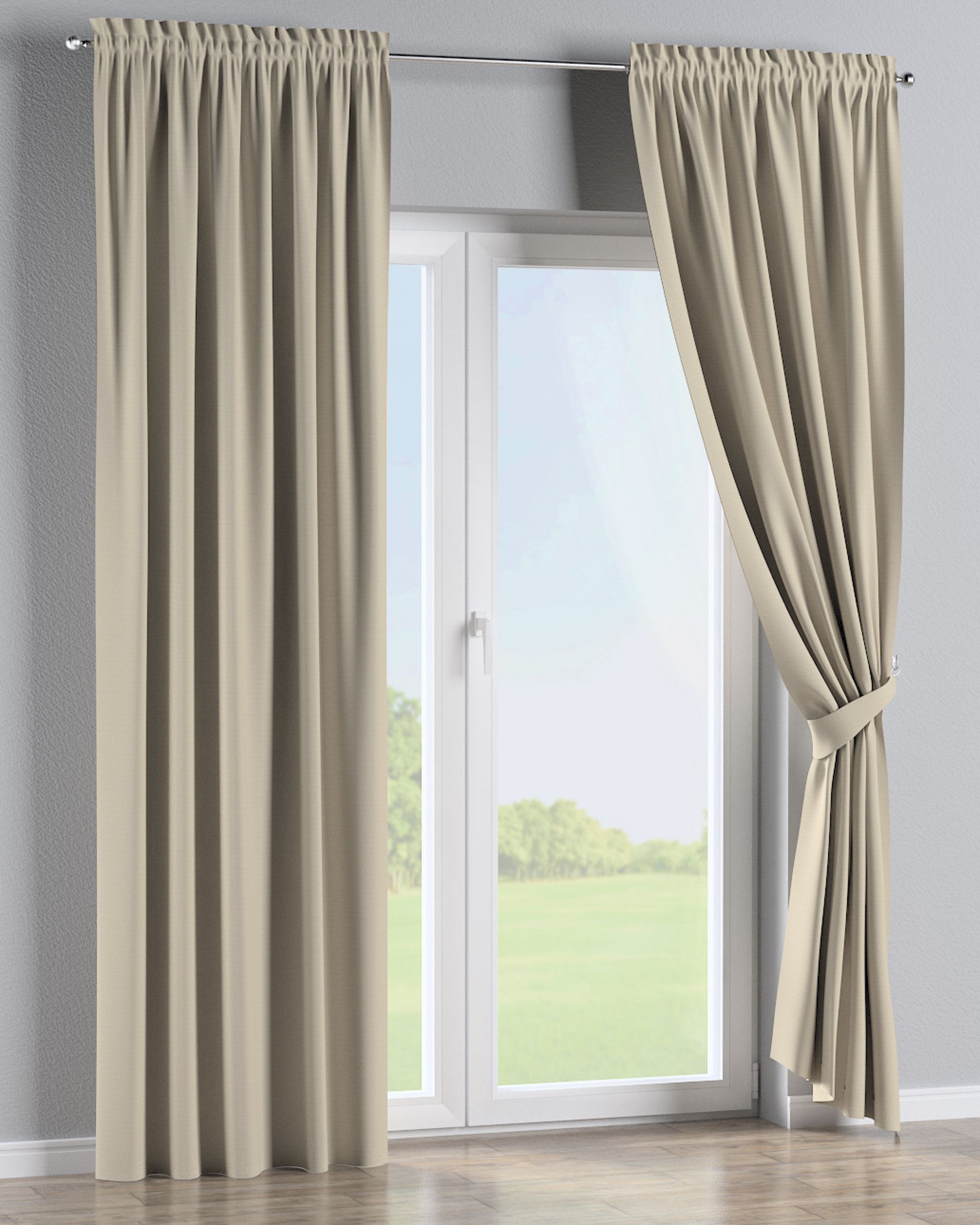 Slot and frill curtain colour beige fabric outdoor, structured (hover)