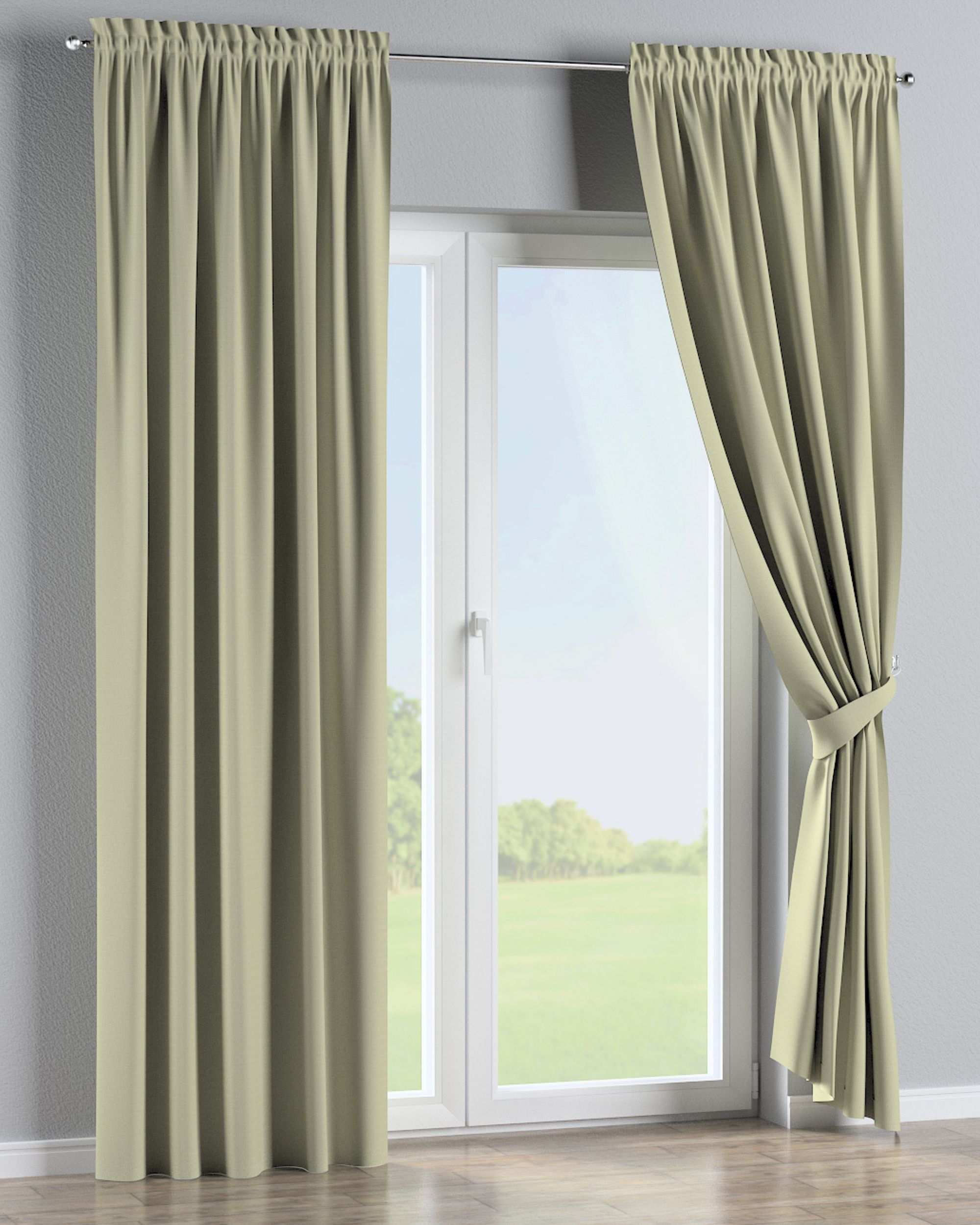 Slot and frill curtain colour green fabric outdoor, structured (hover)