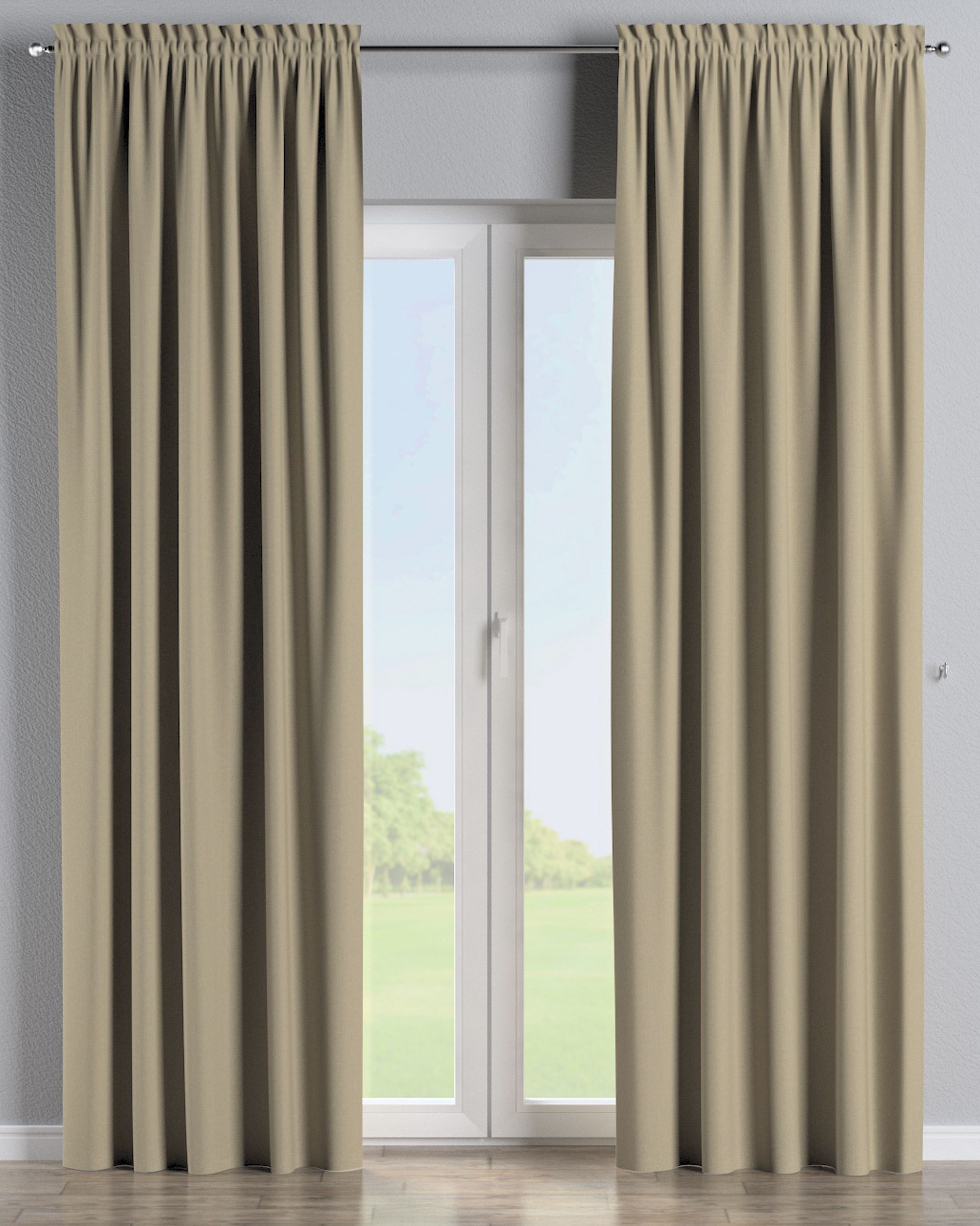 Slot and frill curtain colour beige fabric outdoor, structured