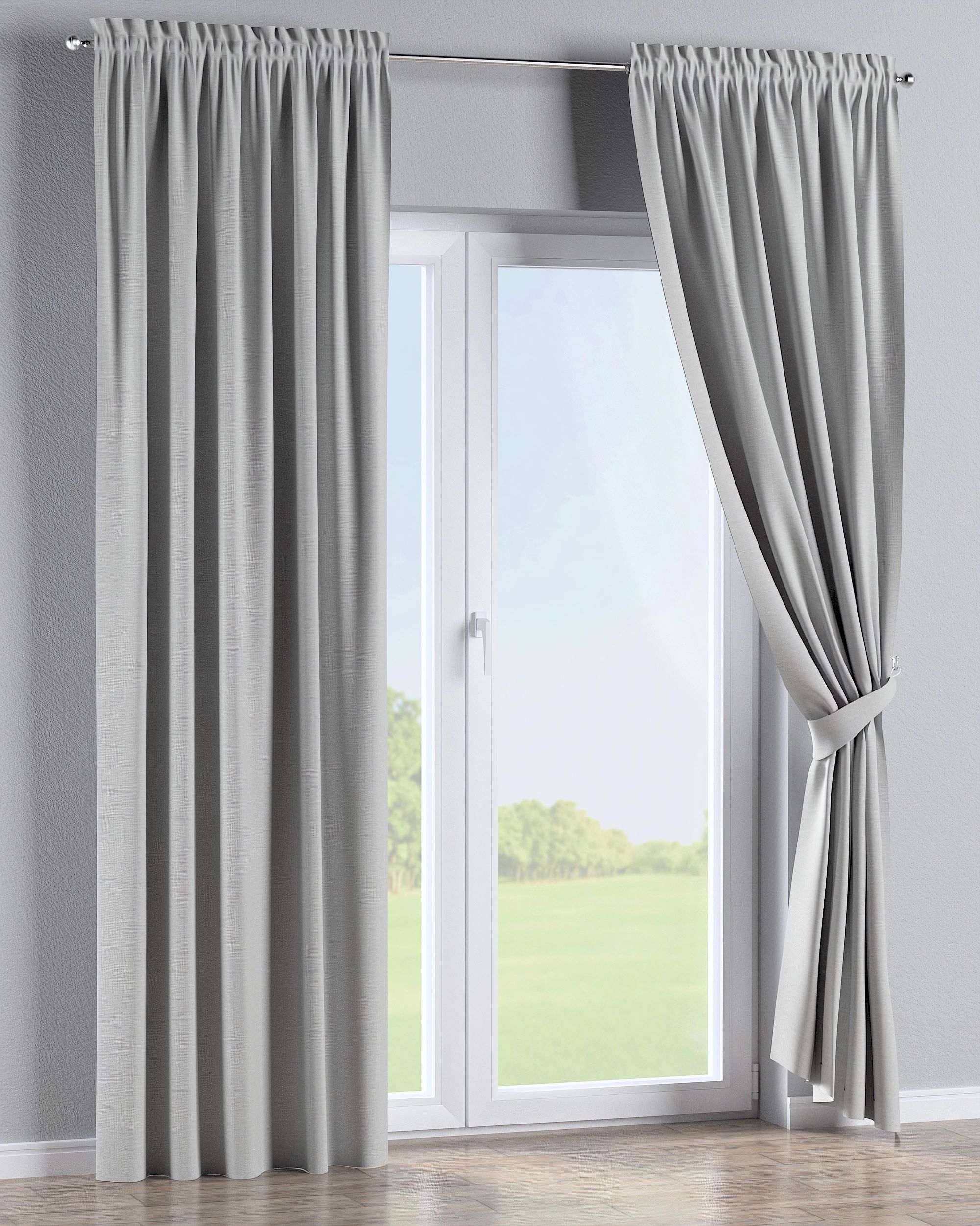 Slot and frill curtain colour grey fabric outdoor, structured (hover)