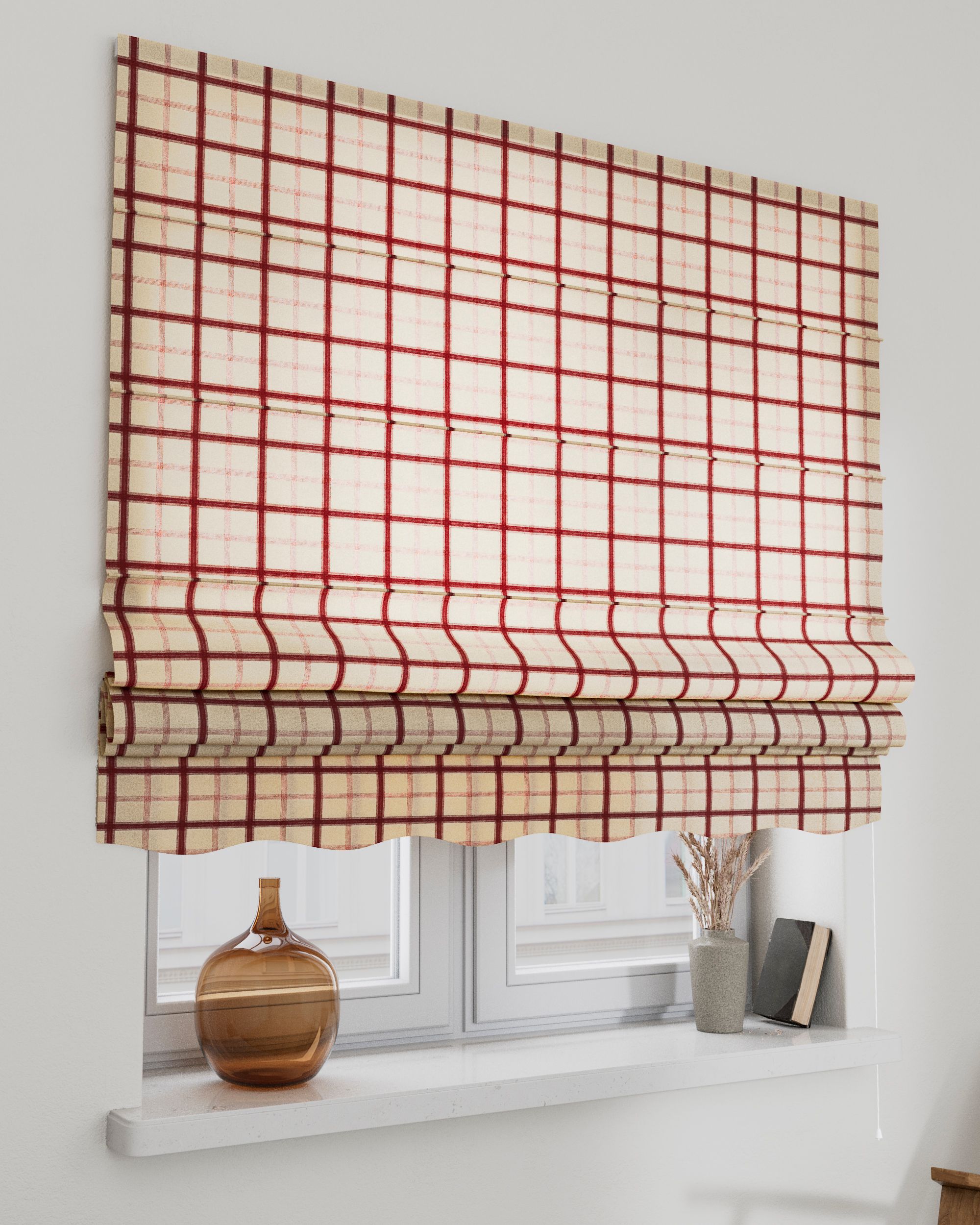 Florence Roman blind colour red fabric patterned