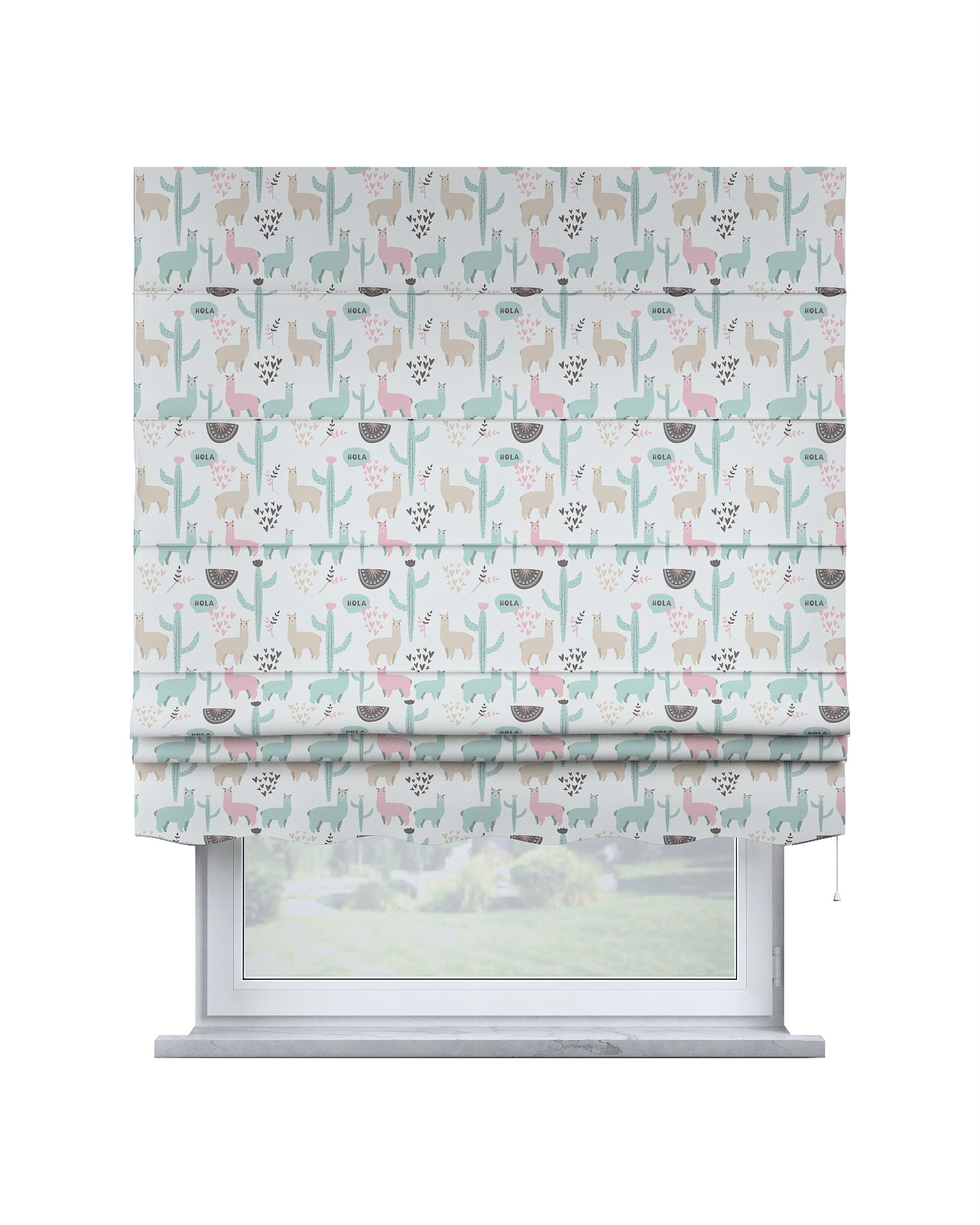 Florence Roman blind colour green fabric patterned