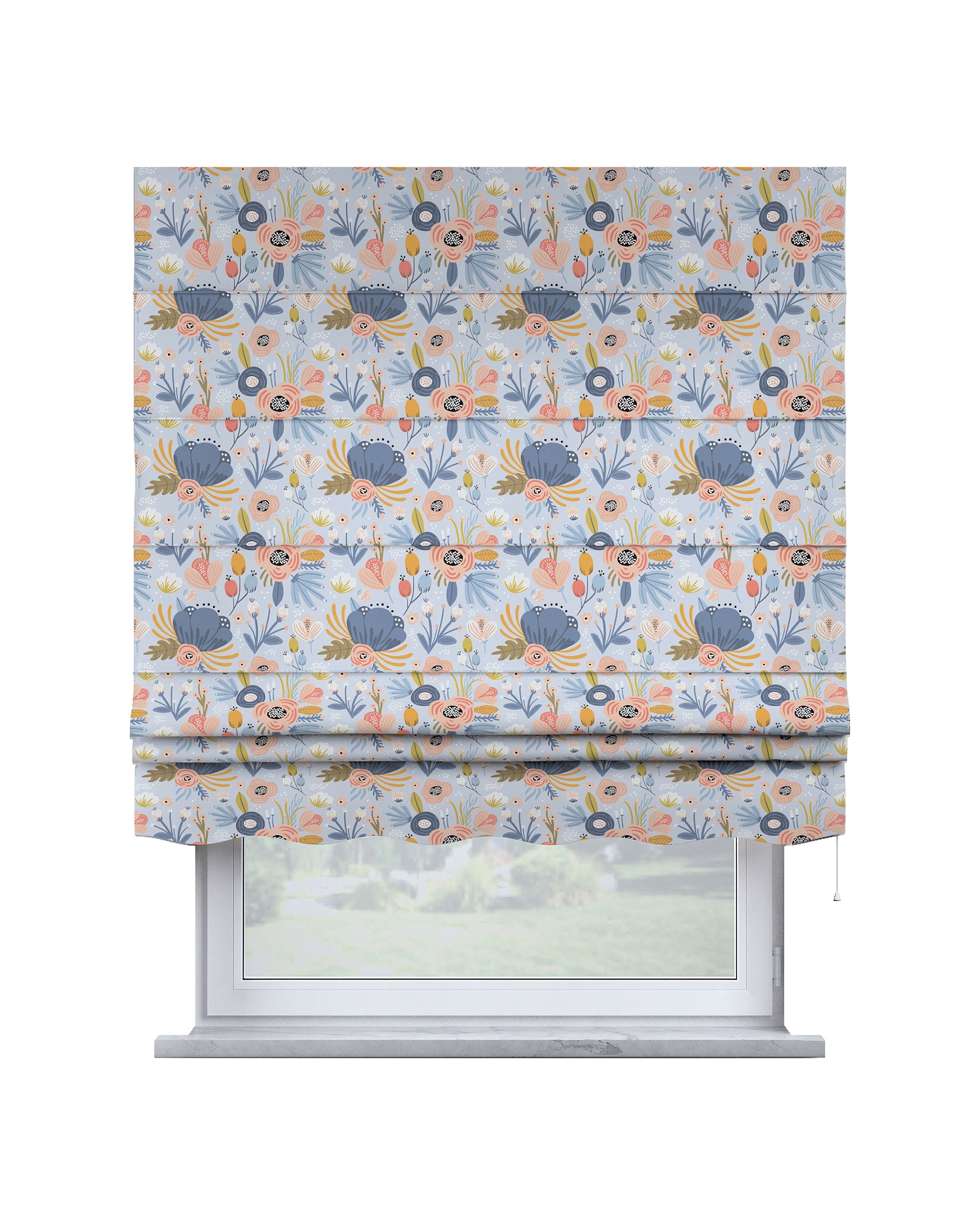 Florence Roman blind colour blue fabric patterned