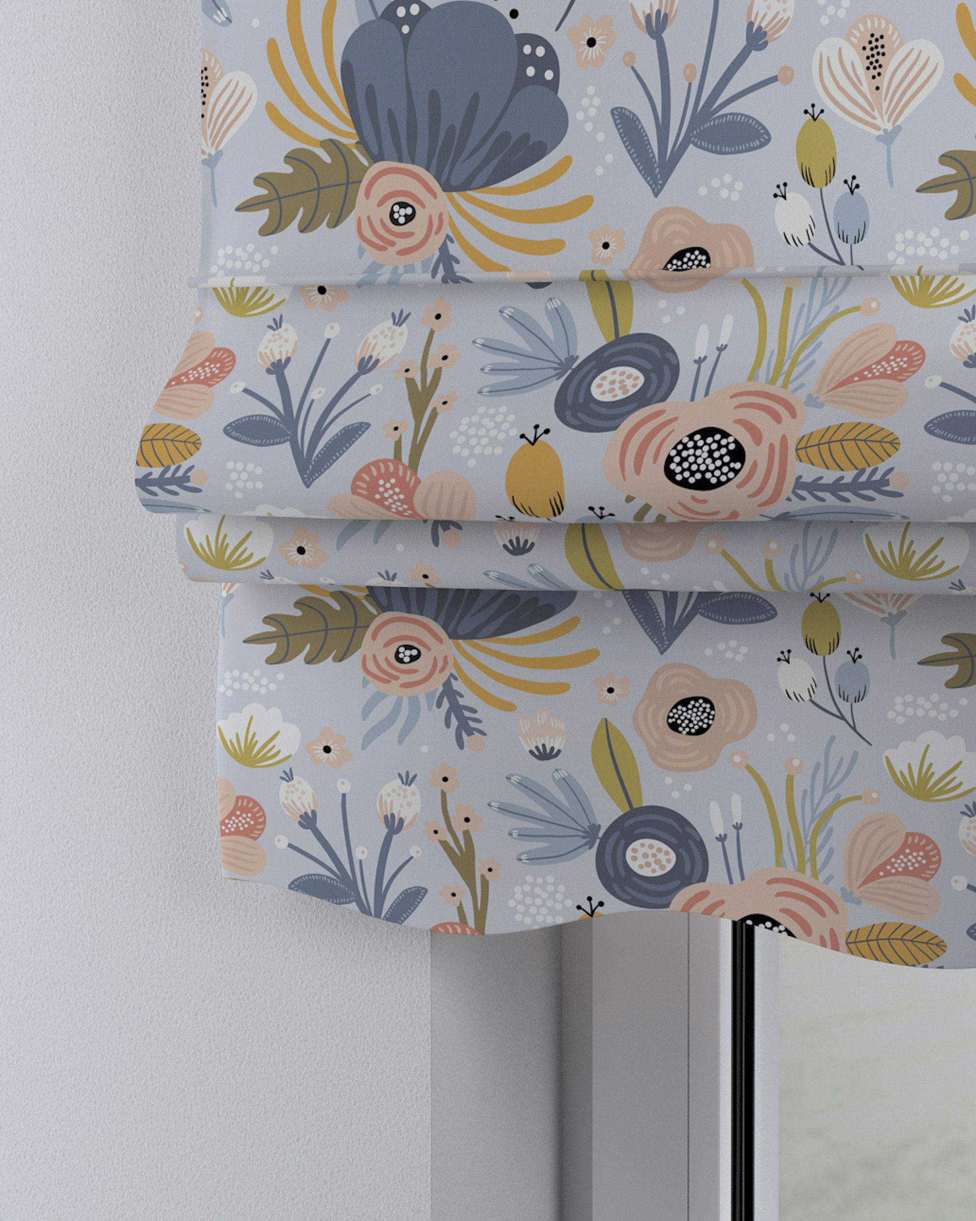 Florence Roman blind colour blue fabric patterned (hover)