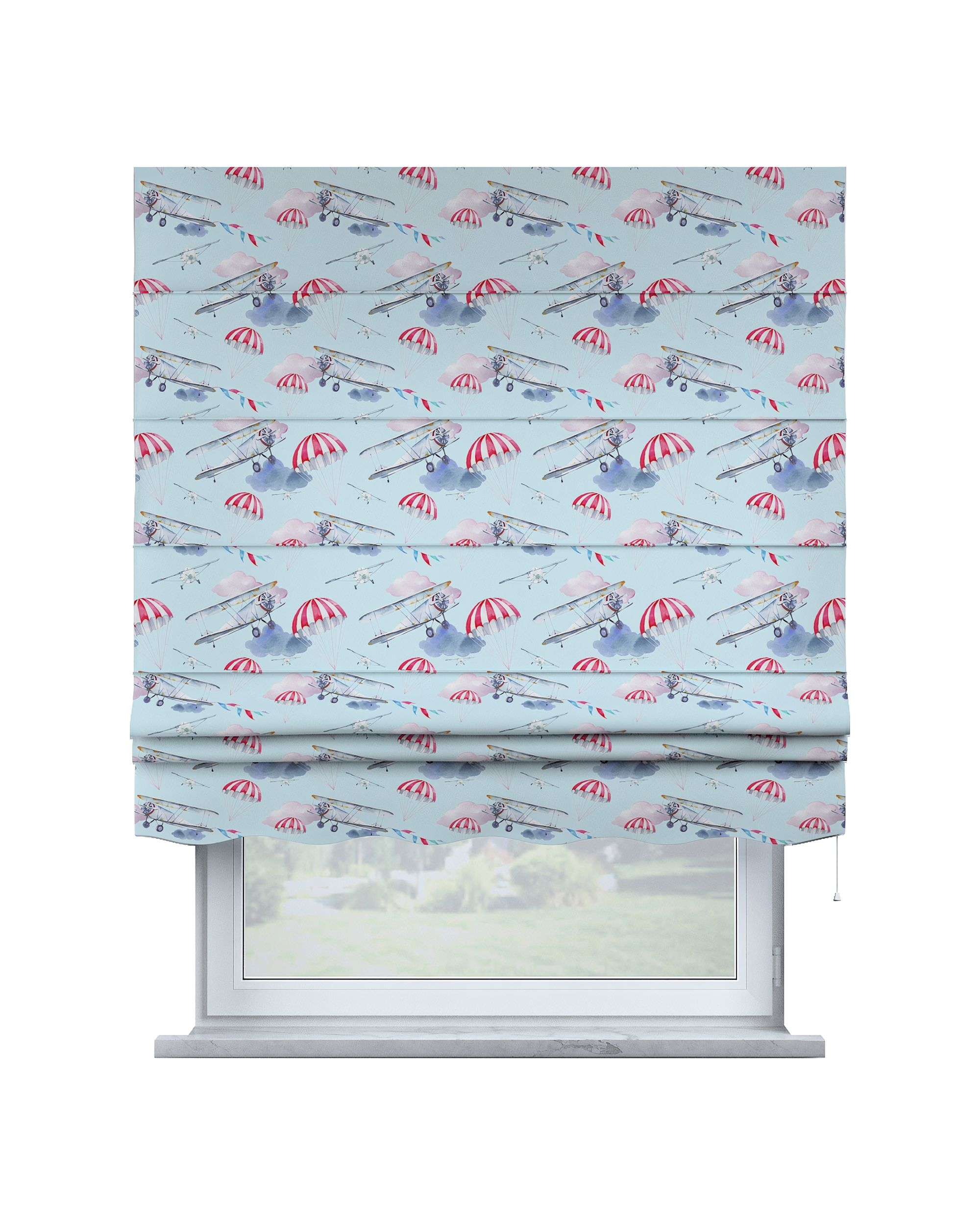 Florence Roman blind colour blue fabric patterned