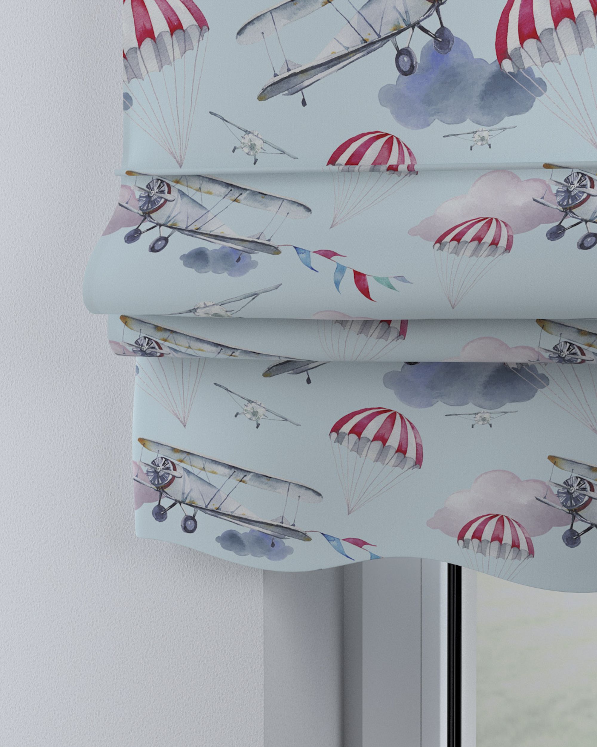 Florence Roman blind colour blue fabric patterned (hover)