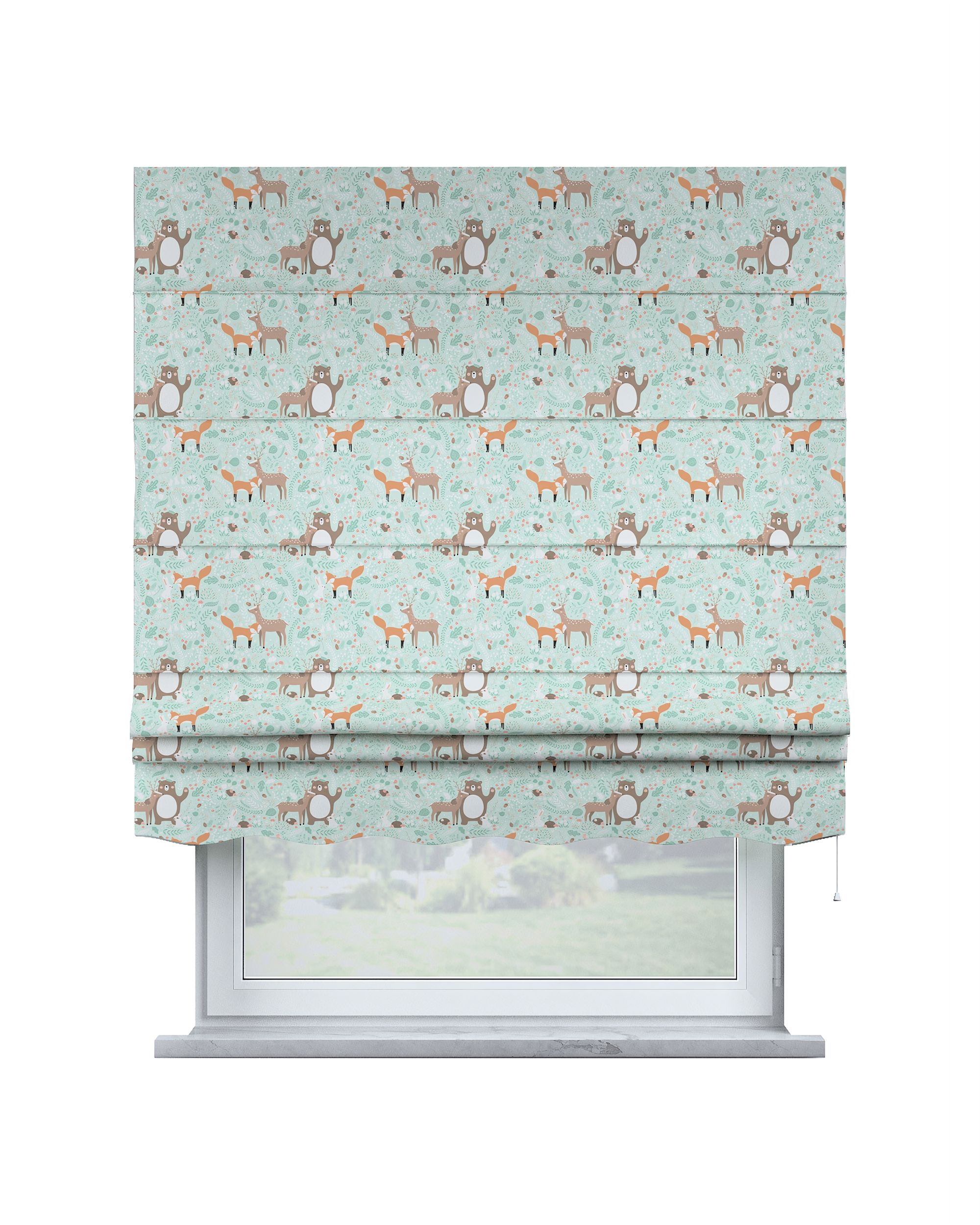 Florence Roman blind colour green fabric patterned
