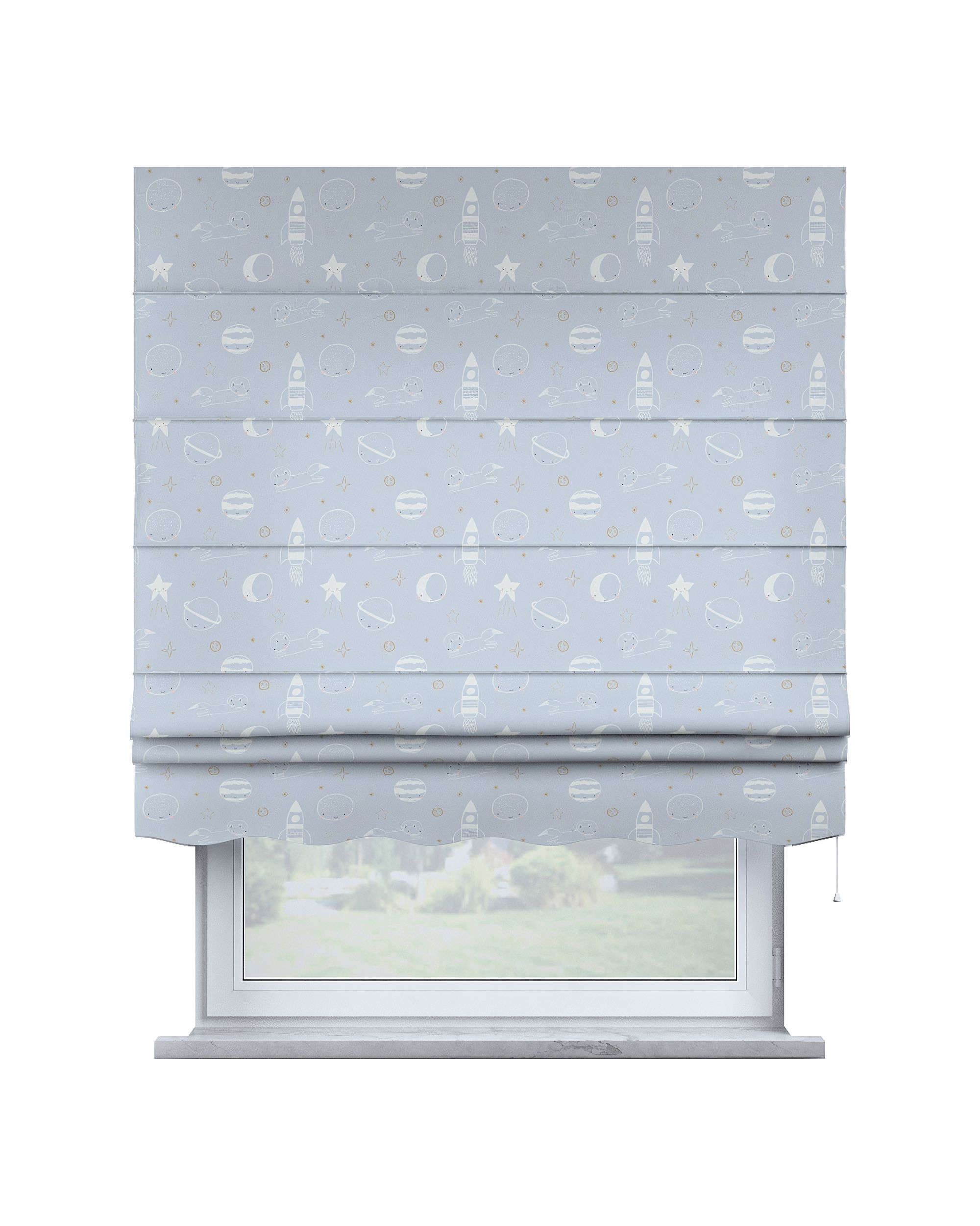 Florence Roman blind colour blue fabric patterned