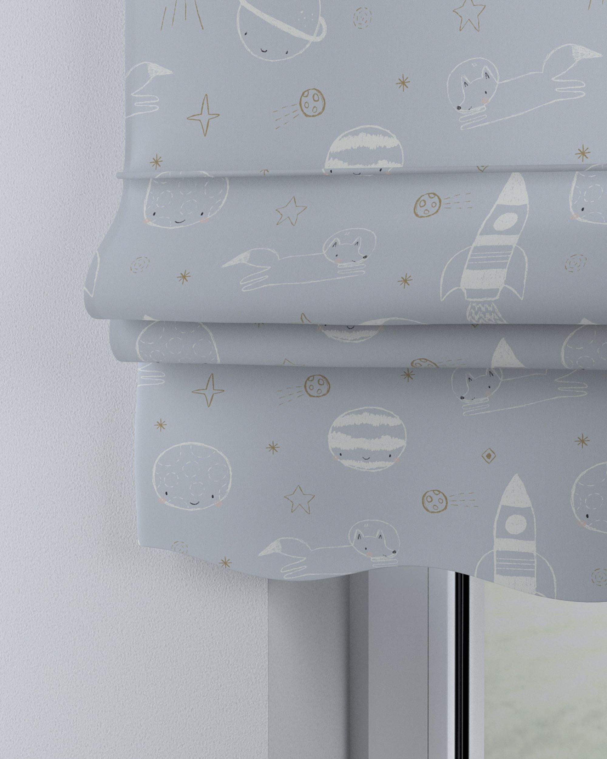 Florence Roman blind colour blue fabric patterned (hover)